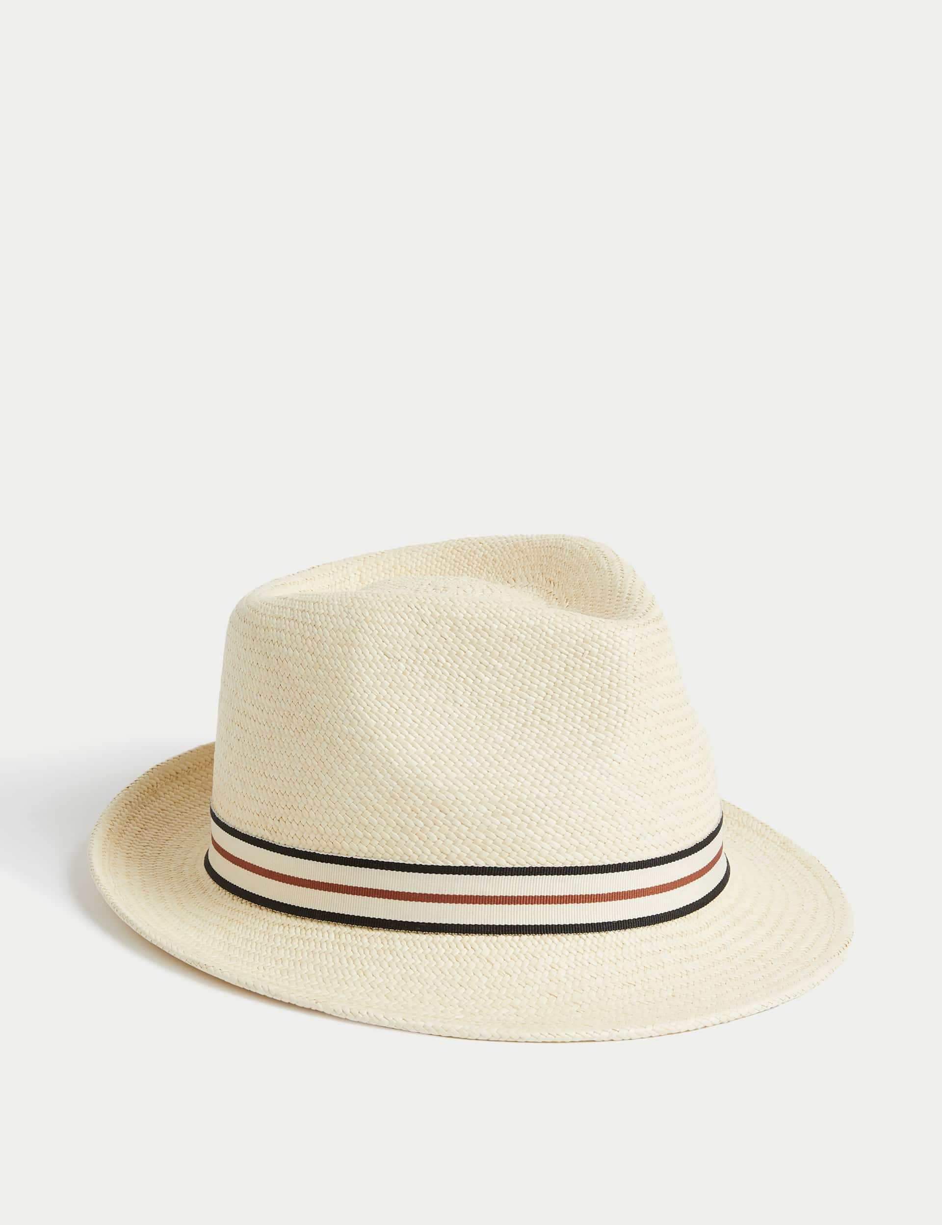 M&S Men's Straw Panama Trilby - S-M - Natural Mix, Natural Mix