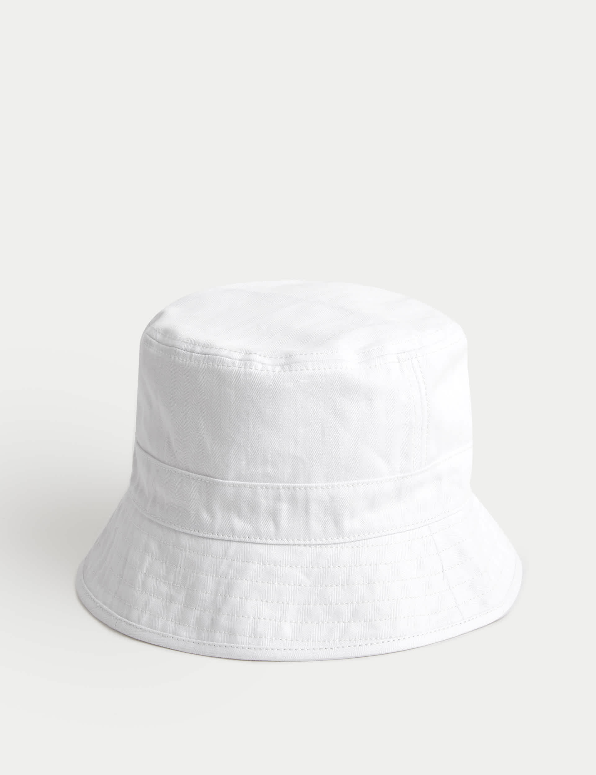 M&S Men's Pure Cotton Herringbone Bucket Hat - L-XL - White Mix, White Mix