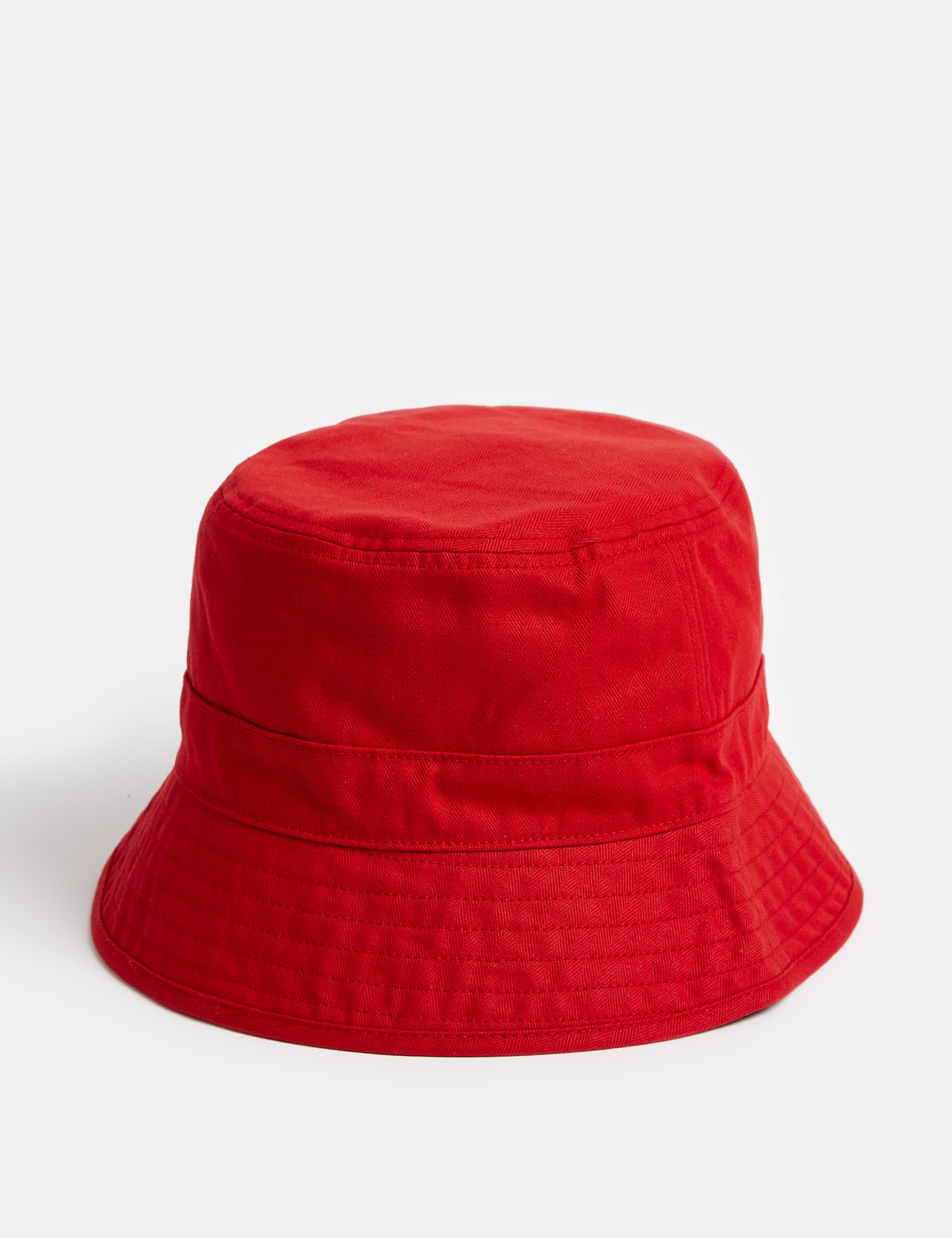 M&S Men's Pure Cotton Herringbone Bucket Hat - S-M - Red, Red