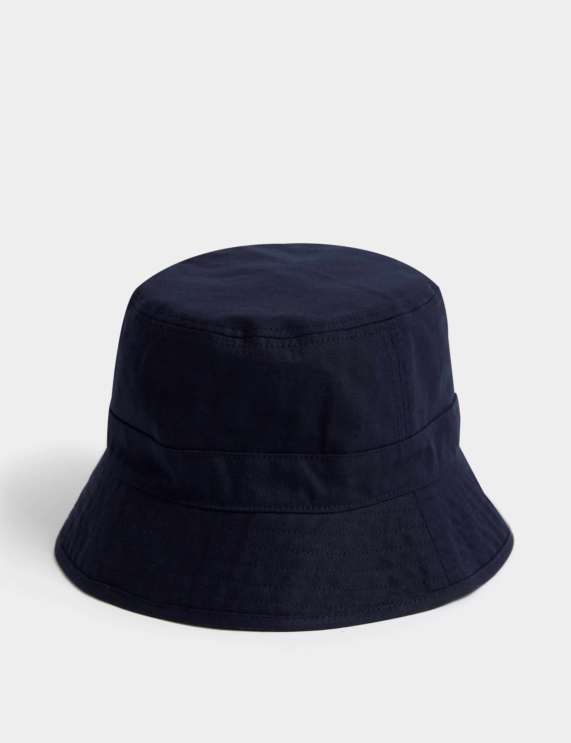 M&S Men's Pure Cotton Herringbone Bucket Hat - L-XL - Navy, Navy