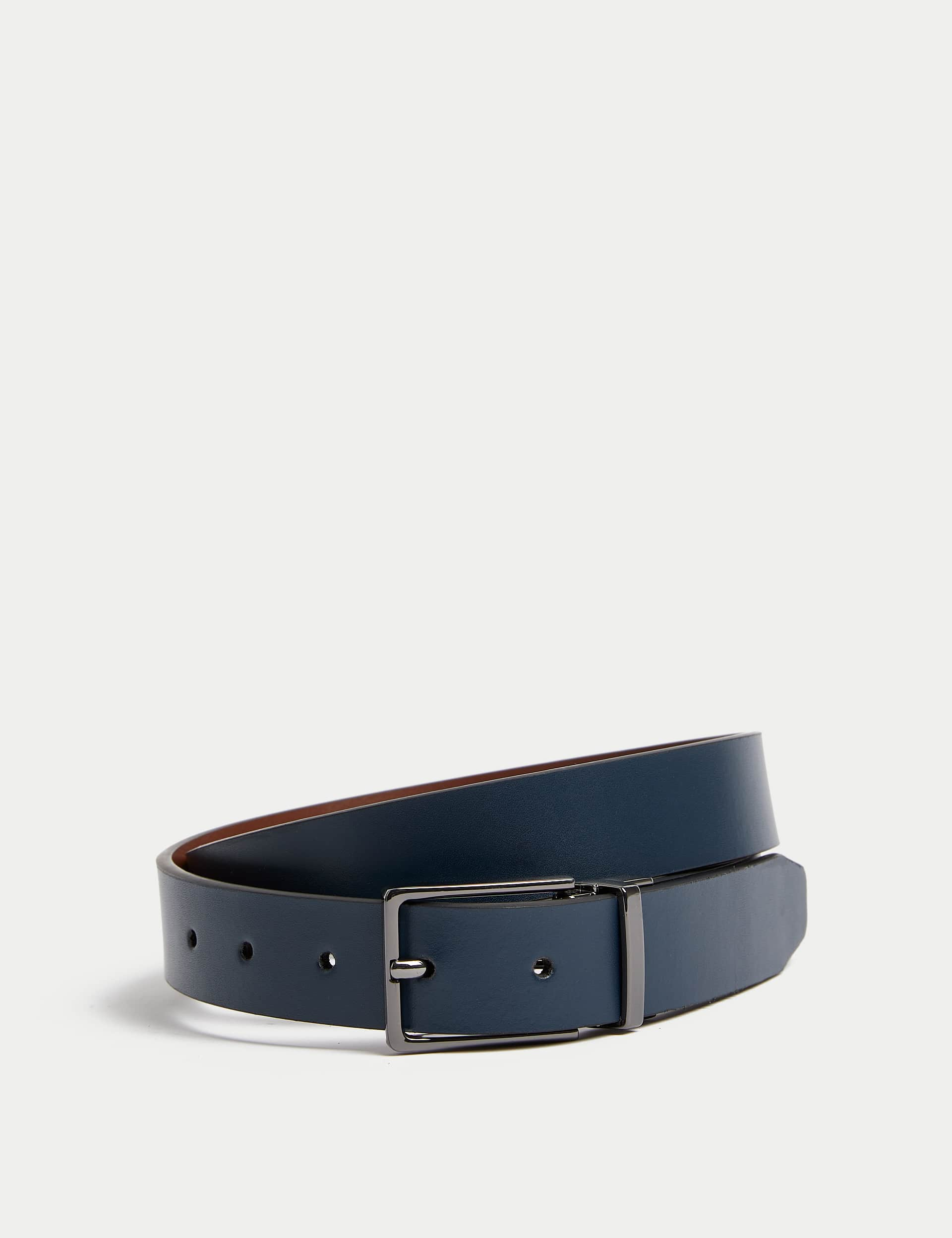 M&S Men's Leather Reversible Belt - 34-36 - Navy Mix, Navy Mix