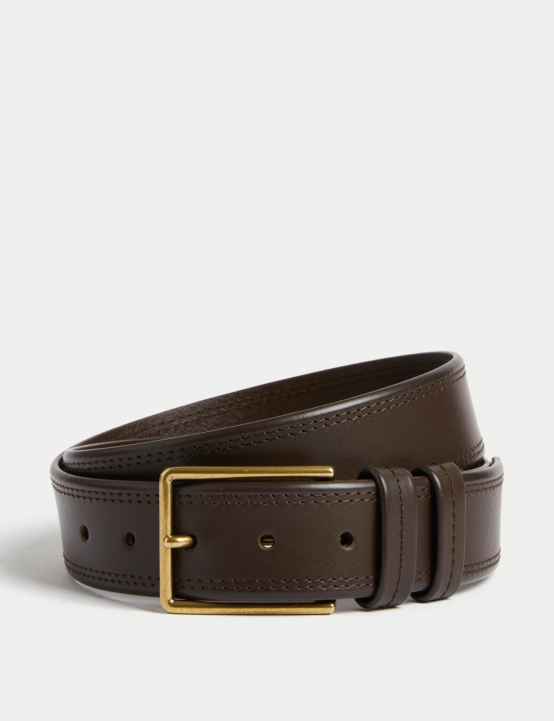 M&S Men's Leather Stitch Detail Belt - 46-48 - Brown, Black,Brown