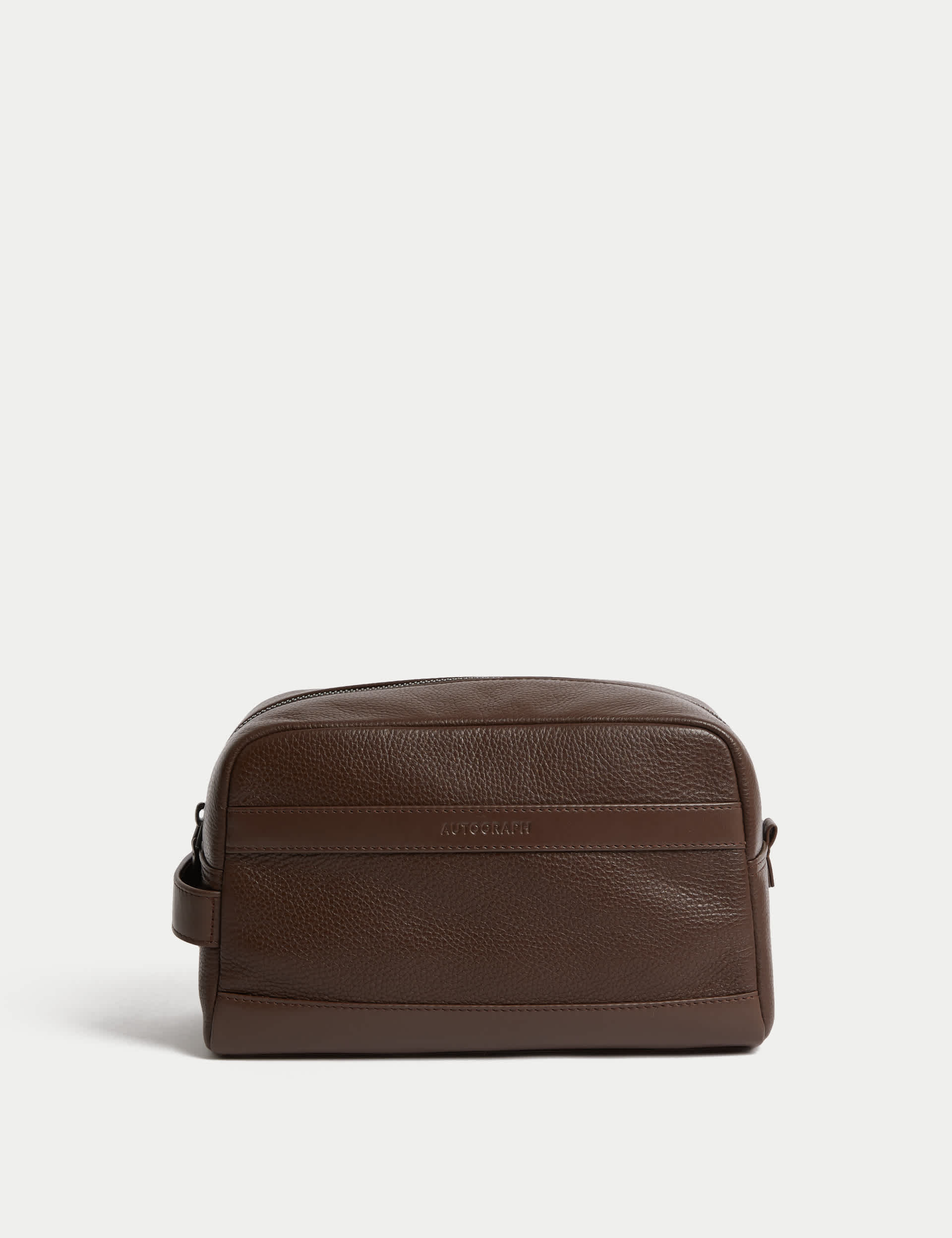 Autograph Men's Leather Pebble Grain Washbag - Brown, Brown,Black