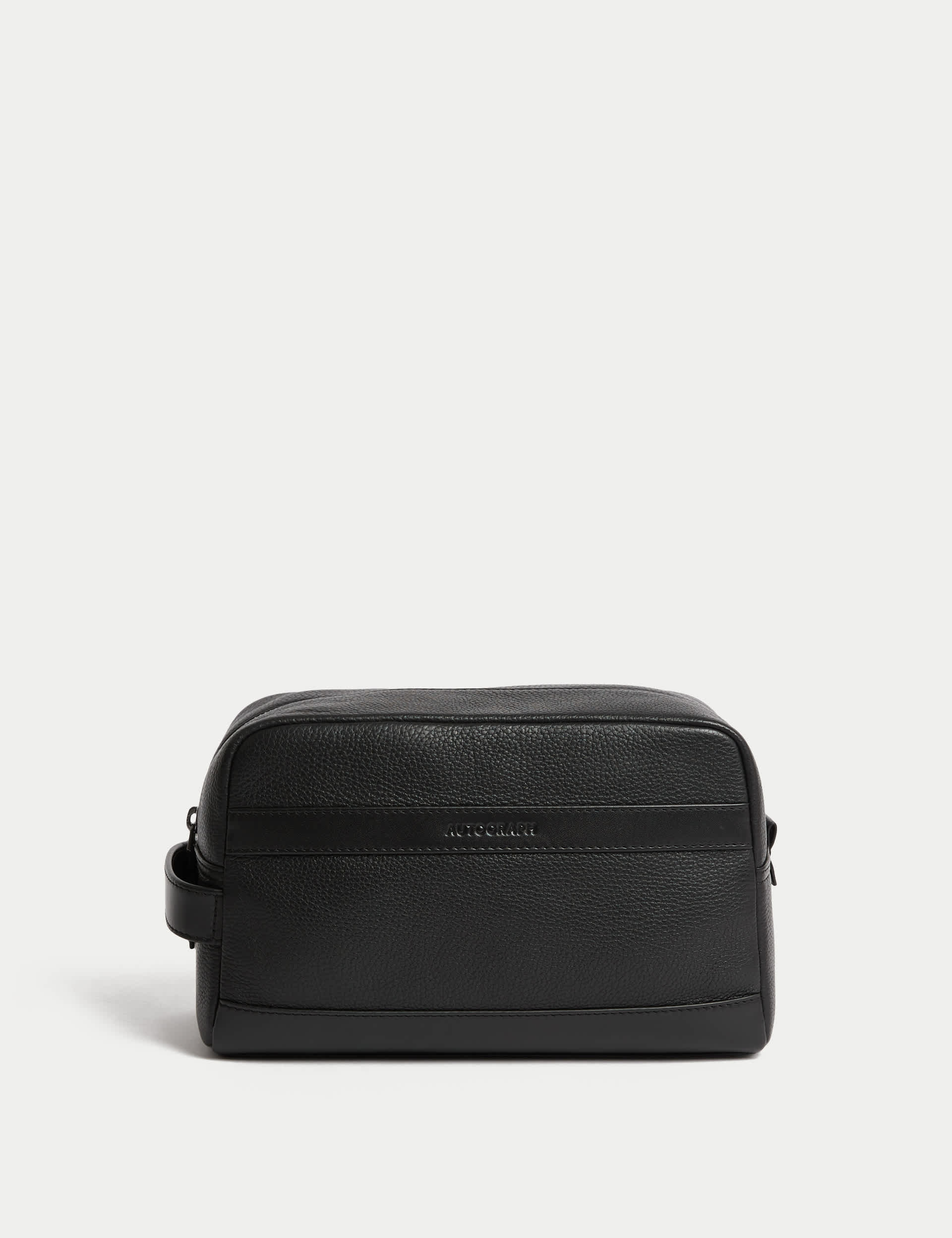 Autograph Men's Leather Pebble Grain Washbag - Black, Brown,Black