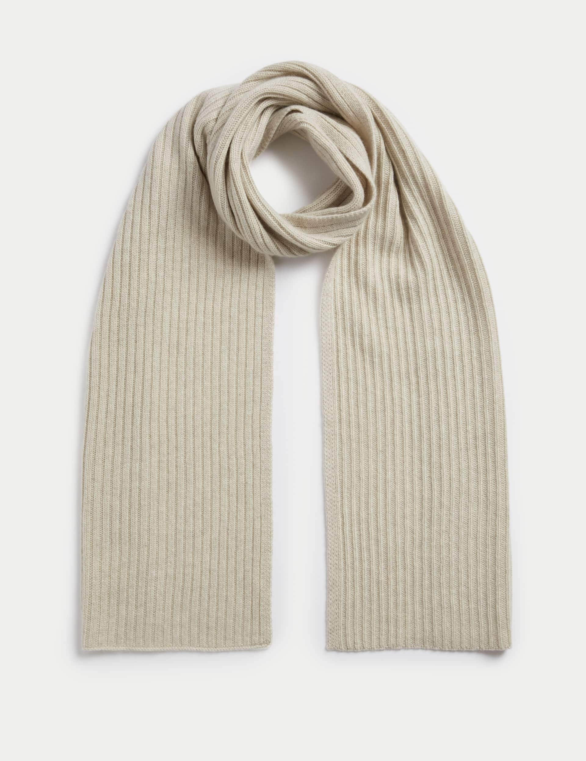 Autograph Men's Pure Cashmere Knitted Scarf - Ecru, Ecru,Chocolate