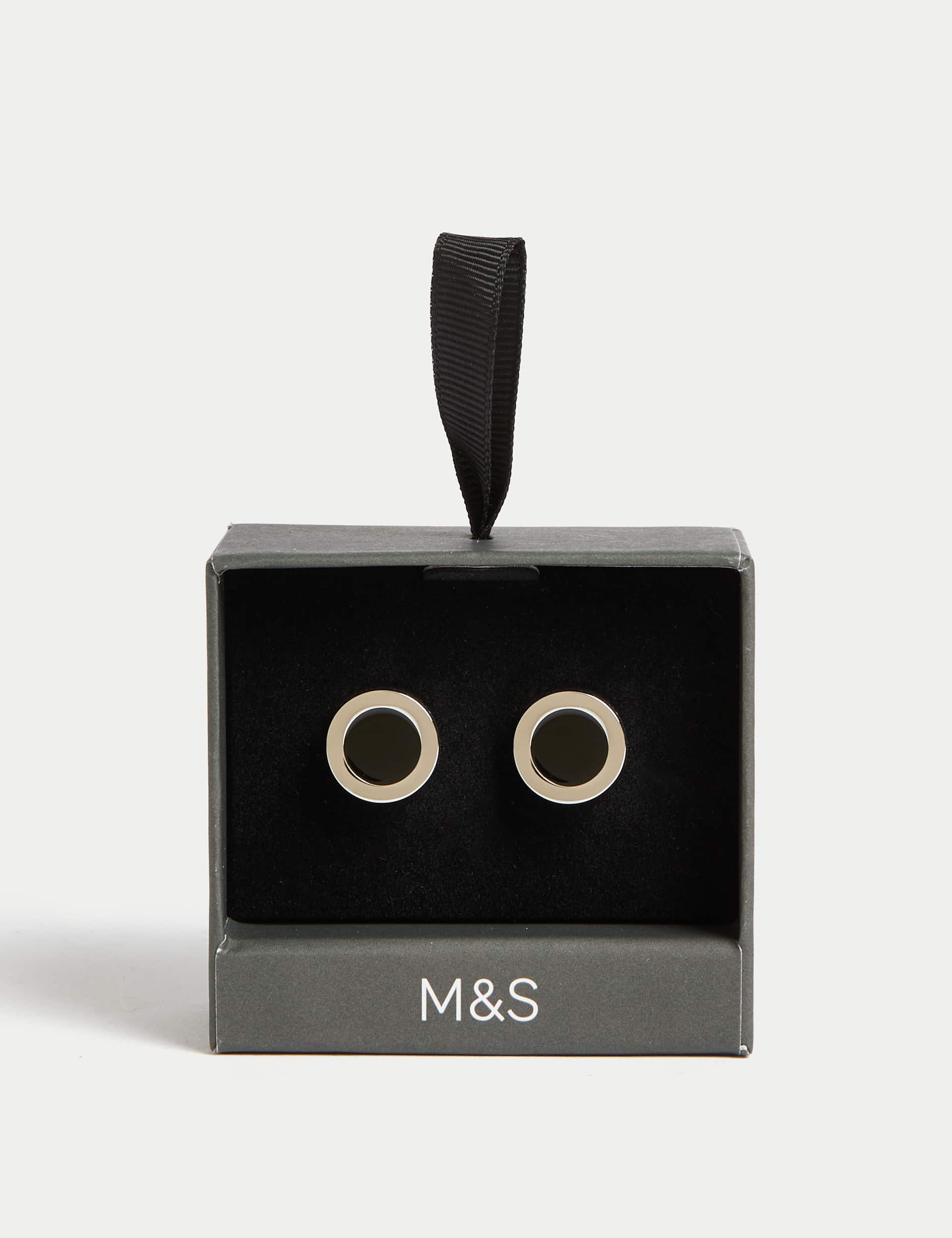 M&S Men's Circular Cufflinks - one size - Silver, Silver