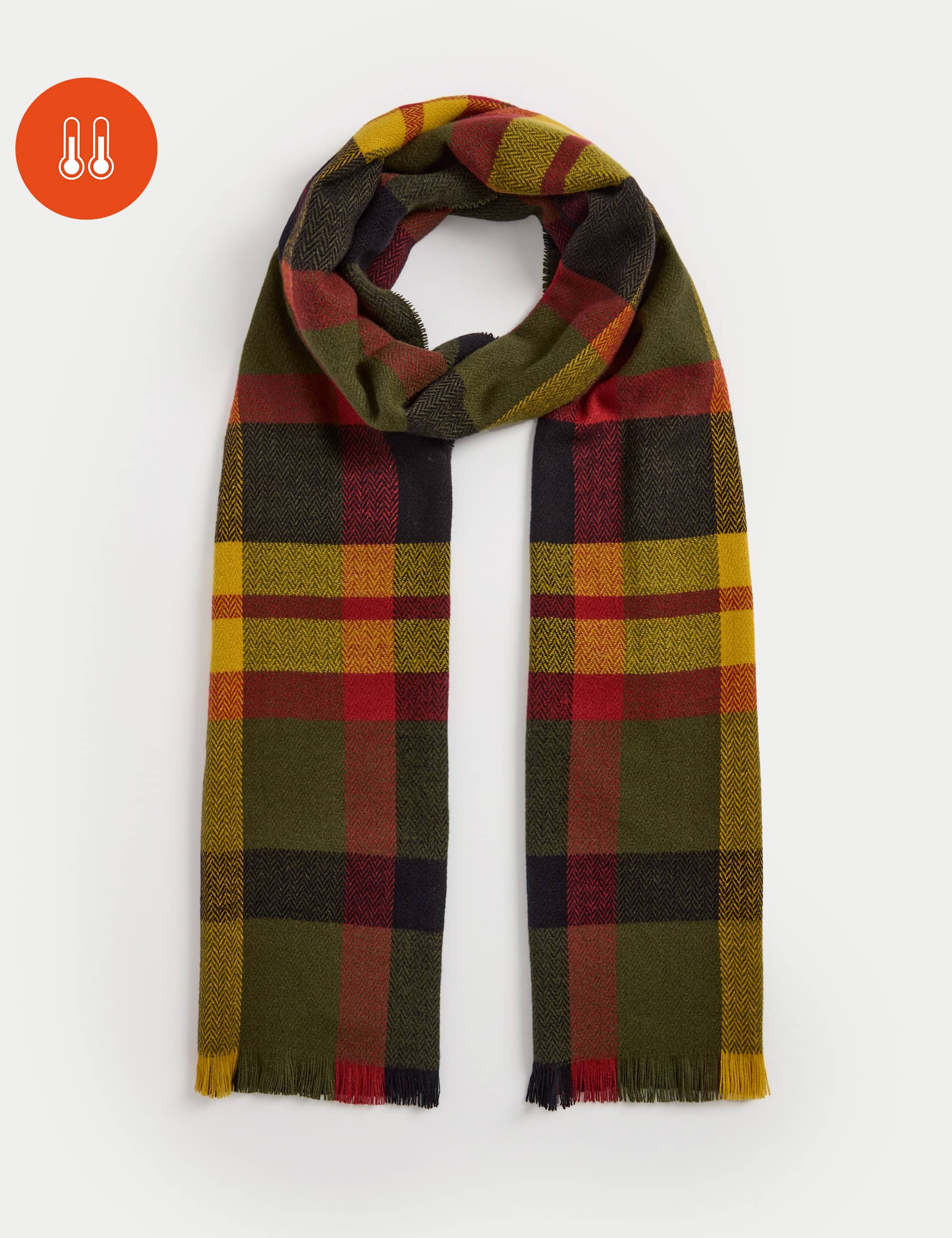 M&S Men's Heatgen Checked Scarf - Red Mix, Red Mix,Grey Mix,Camel