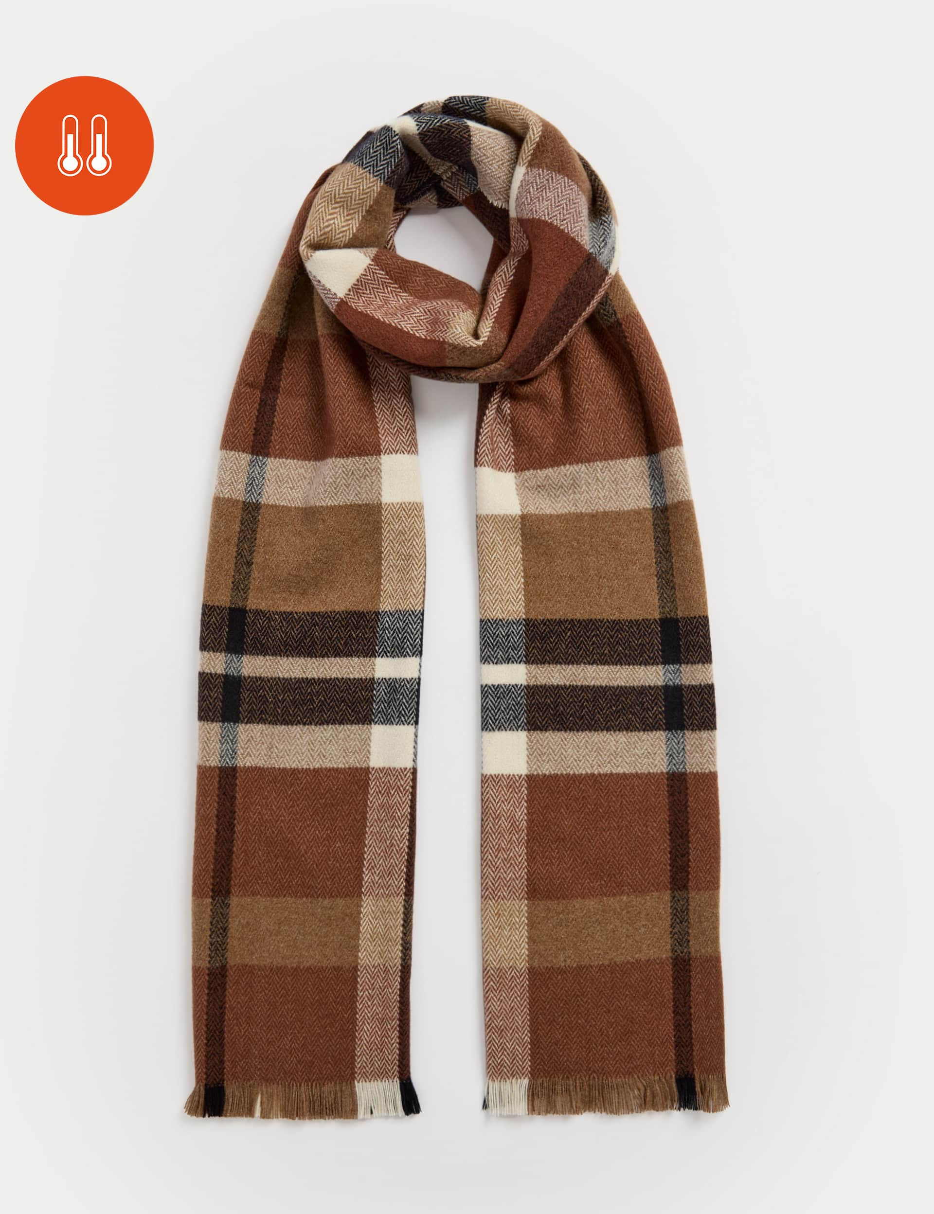 M&S Men's Heatgen™ Checked Scarf - Camel, Red Mix,Grey Mix,Camel