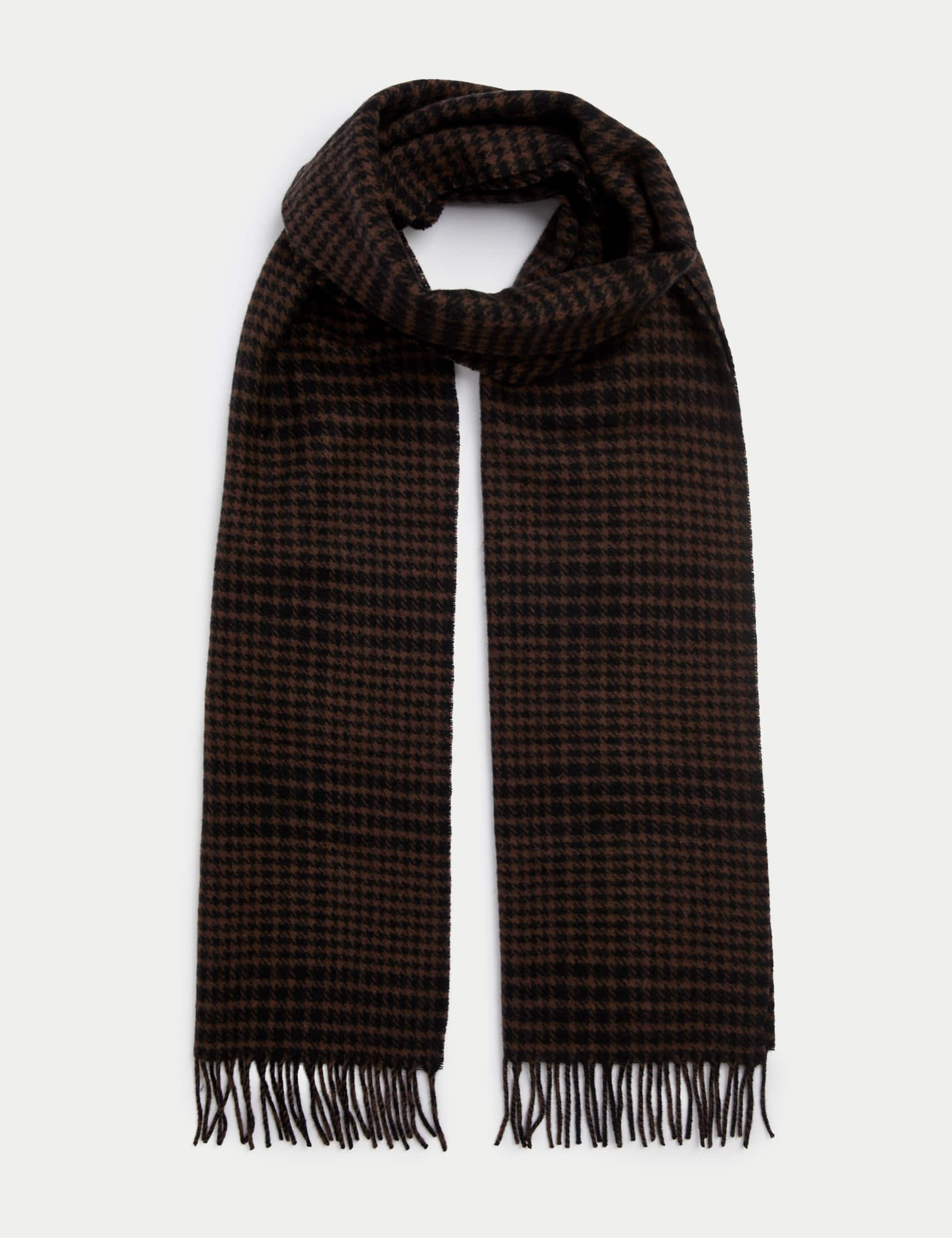 Autograph Men's Merino Wool Checked Scarf - Black Mix, Black Mix