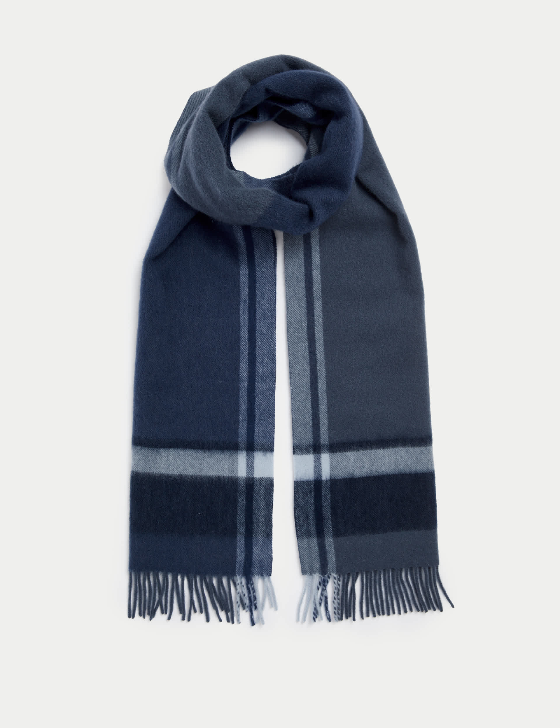 Autograph Men's Merino Wool Checked Scarf - Blue, Blue