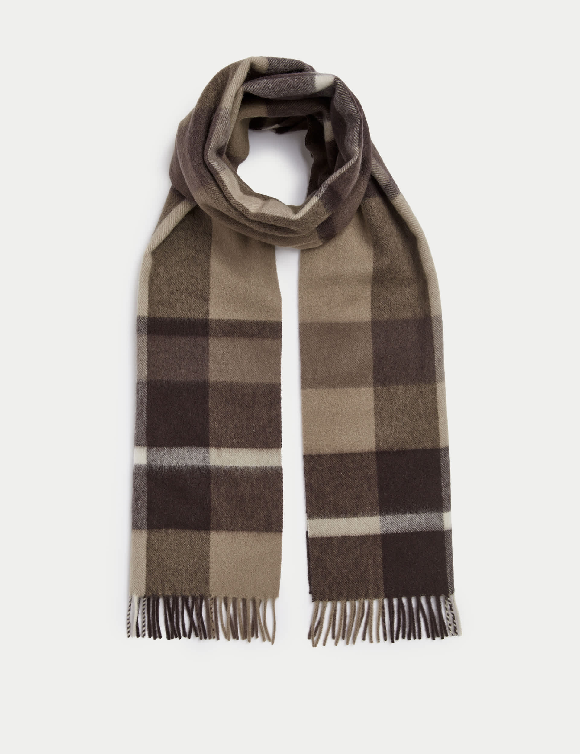 Autograph Men's Pure Merino Wool Checked Scarf - Camel, Camel