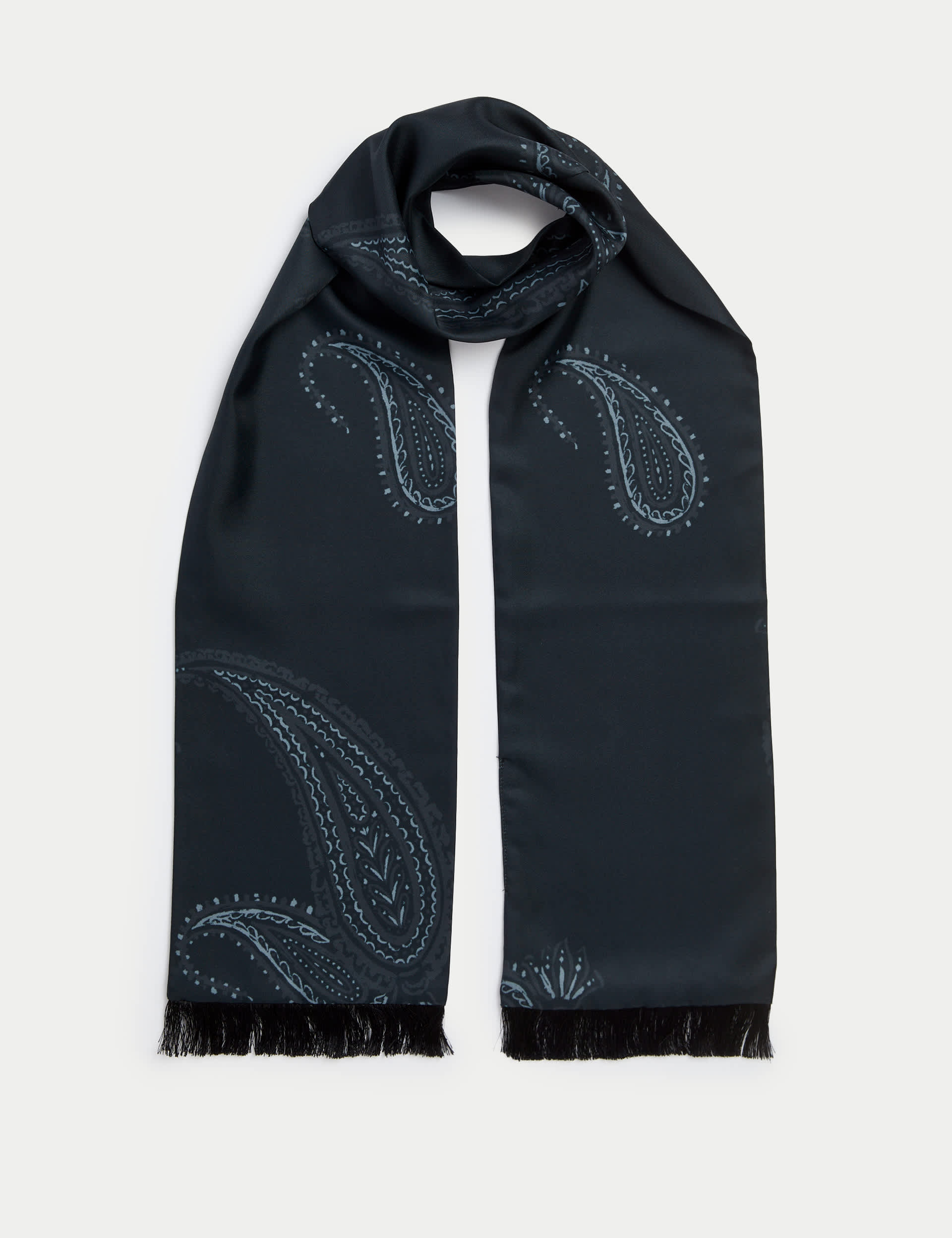 Autograph Men's Satin Paisley Print Scarf - Black, Black