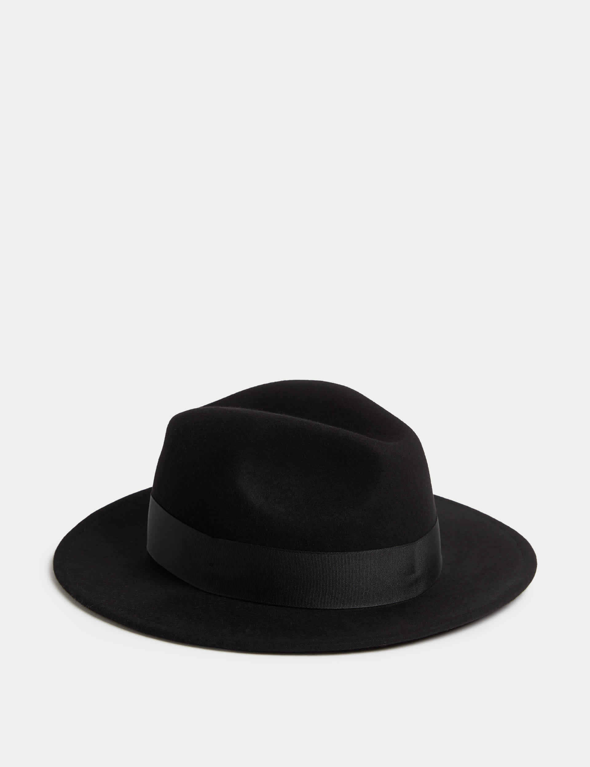 M&S Men's Pure Wool Fedora Hat with Stormwear™ - L-XL - Black, Black