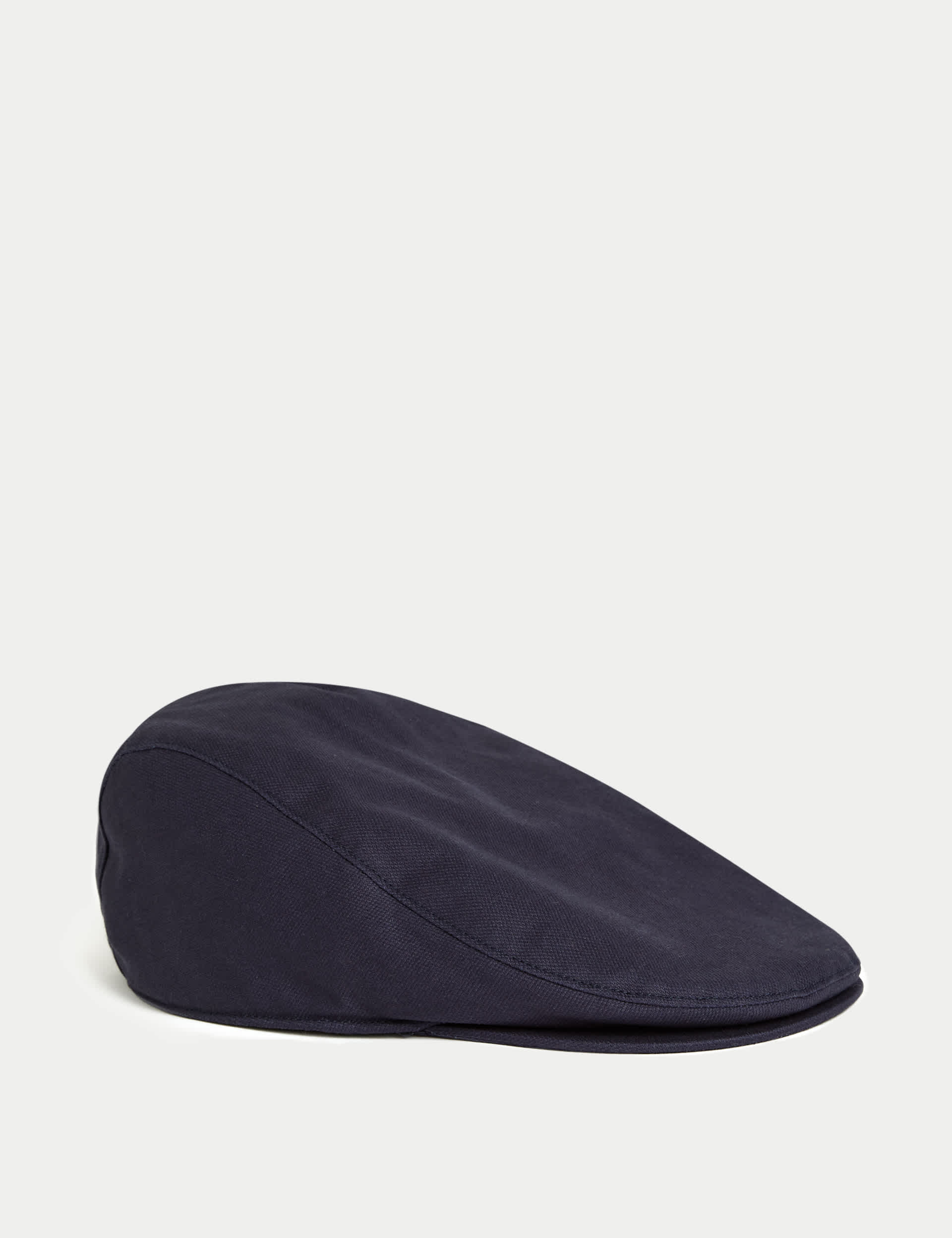 M&S Men's Pure Cotton Textured Flat Cap - S-M - Navy, Navy