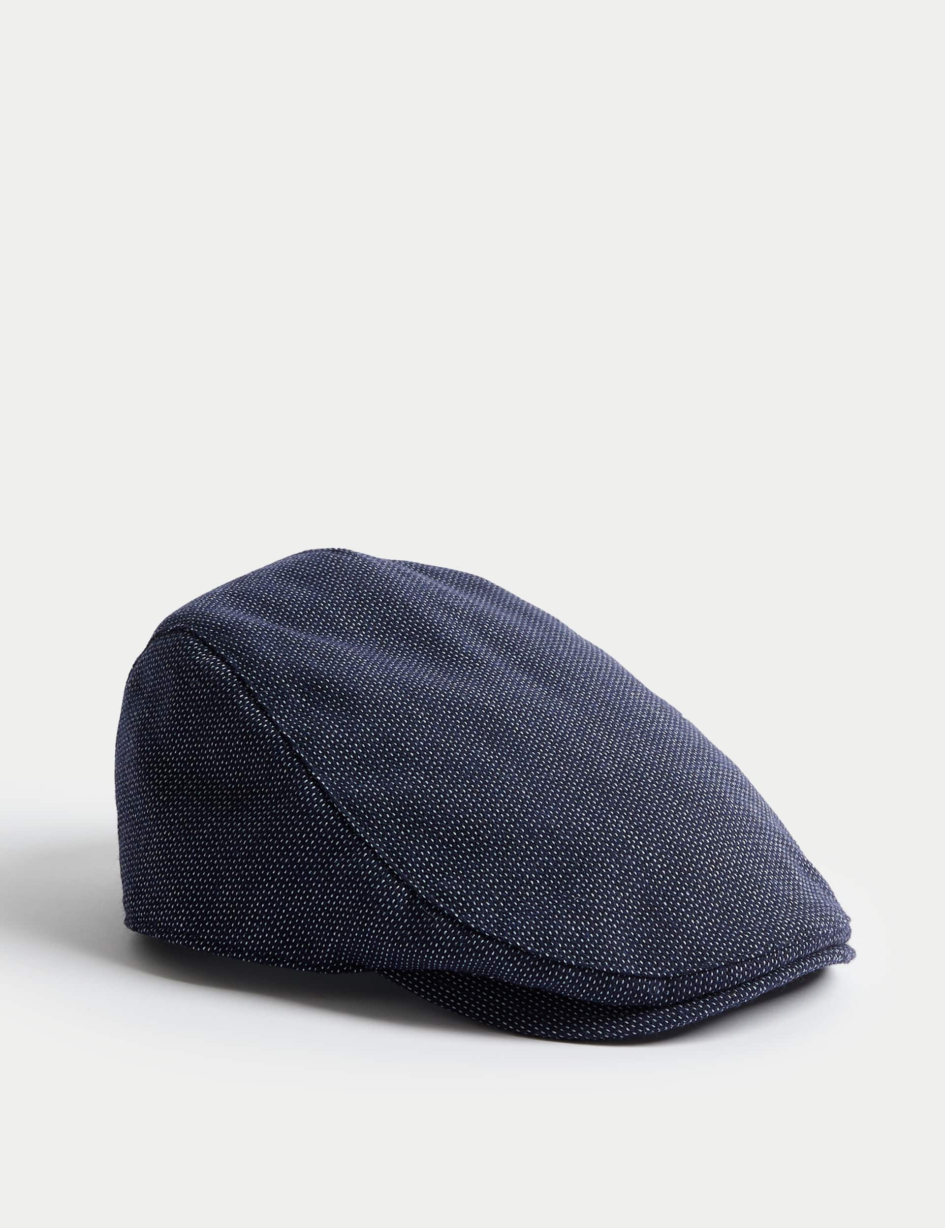 M&S Men's Checked Flat Cap - S-M - Navy Mix, Navy Mix