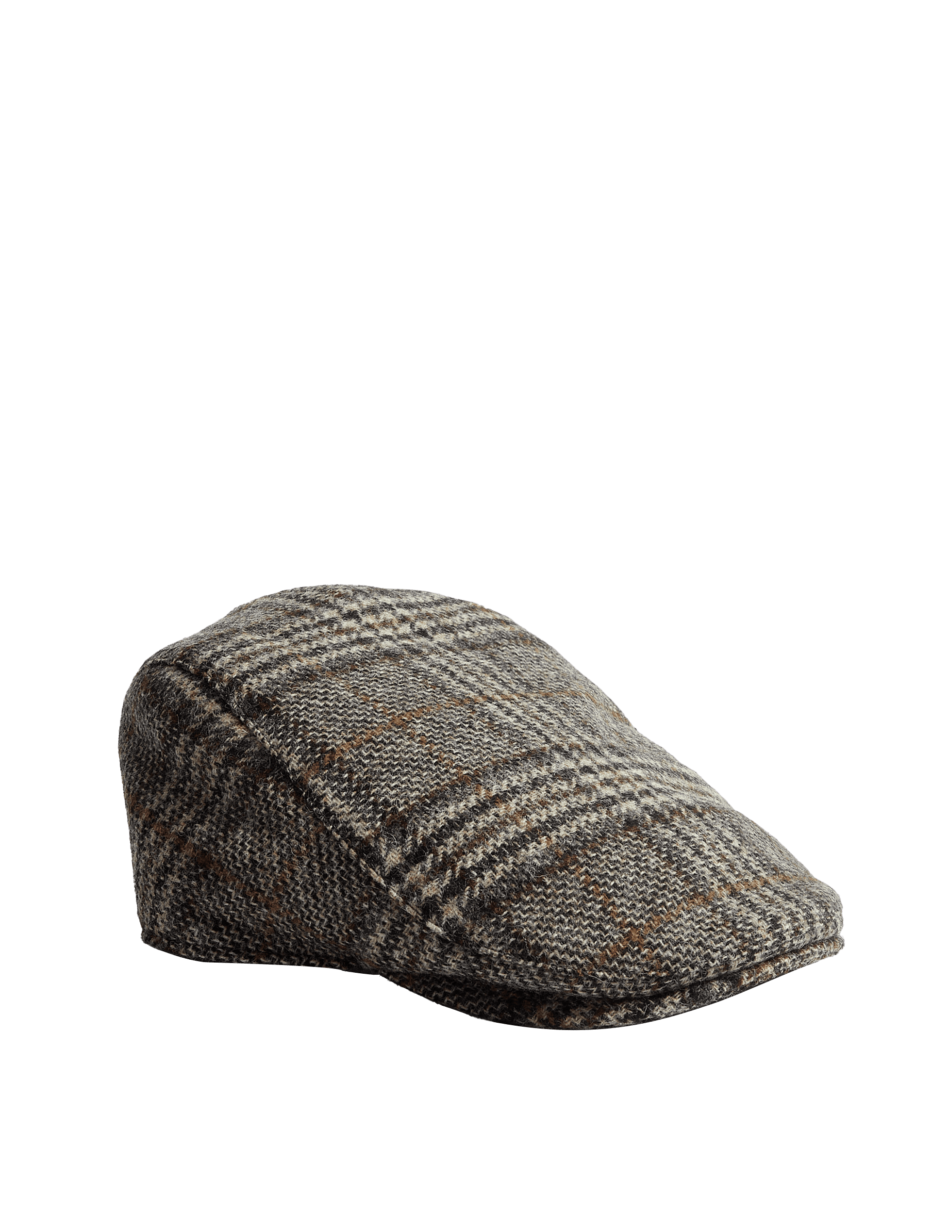 M&S Collection Men's Pure Wool Checked Flat Cap - L-XL - Natural Mix, Natural Mix