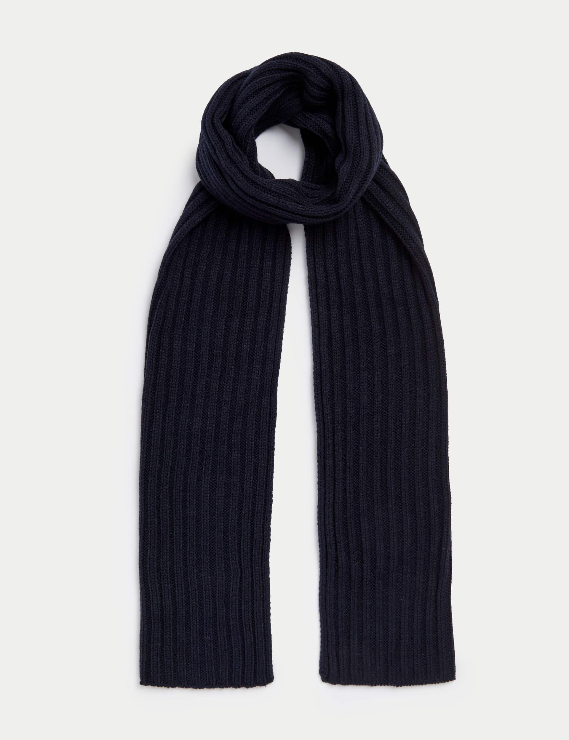 M&S Men's Knitted Textured Scarf - Navy, Black,Orange,Light Grey,Navy,Charcoal Mix