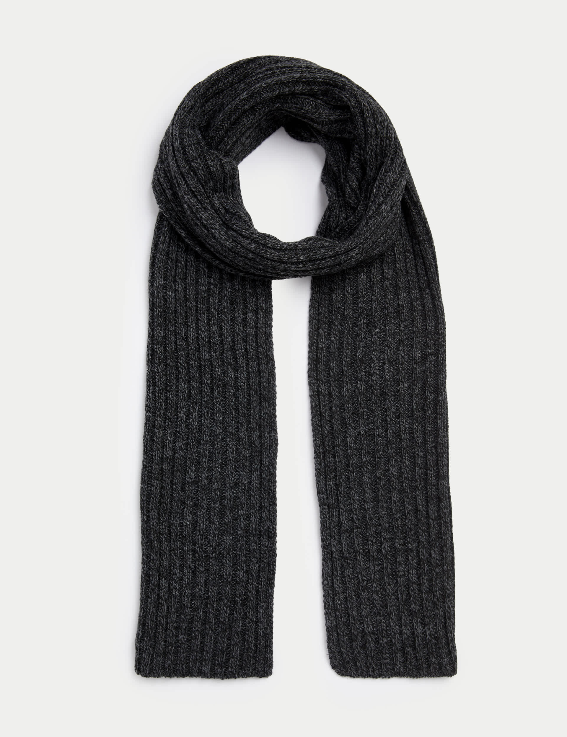 M&S Men's Knitted Textured Scarf - Charcoal Mix, Navy,Black,Charcoal Mix,Orange