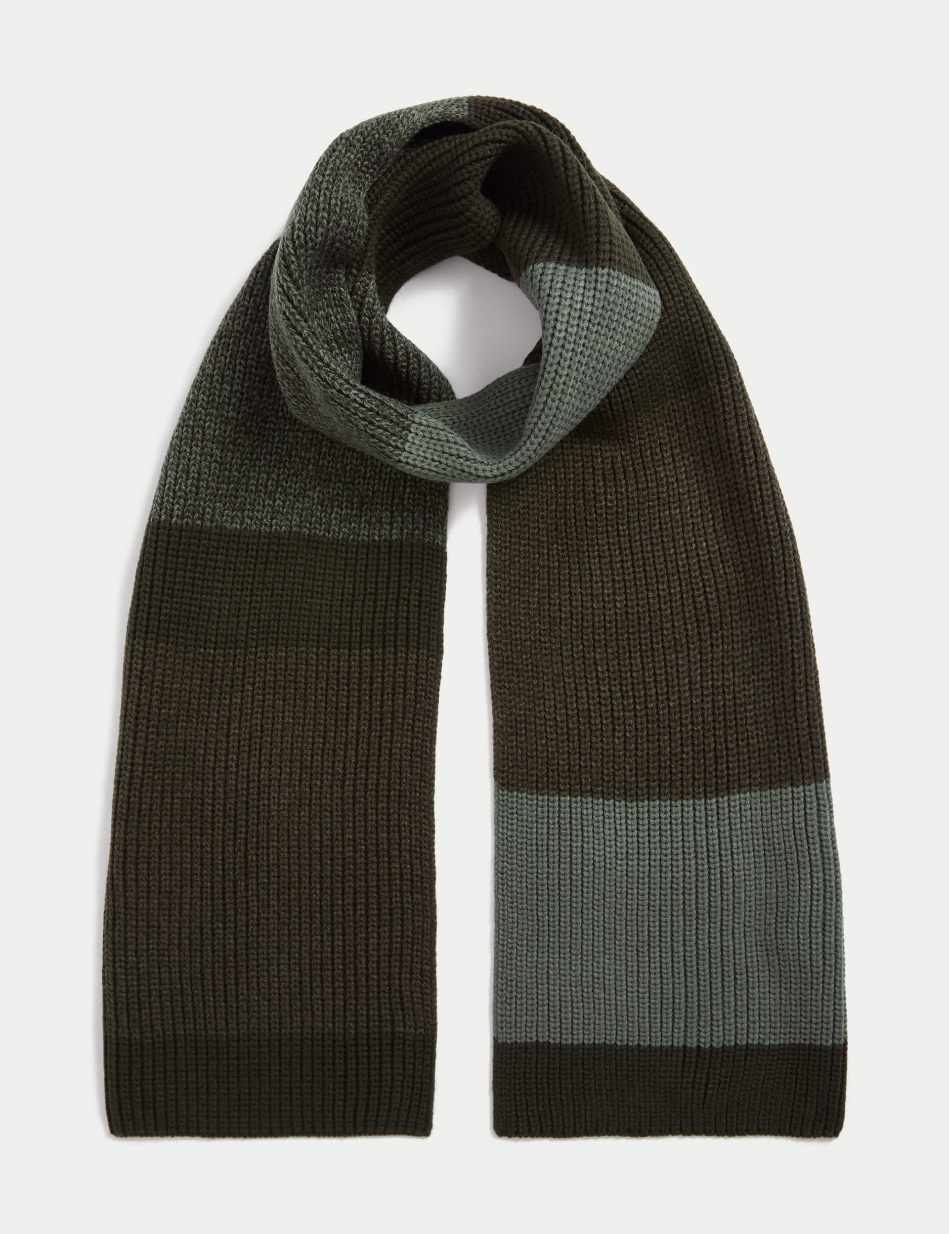 M&S Men's Striped Knitted Scarf - Khaki Mix, Blue Mix,Khaki Mix