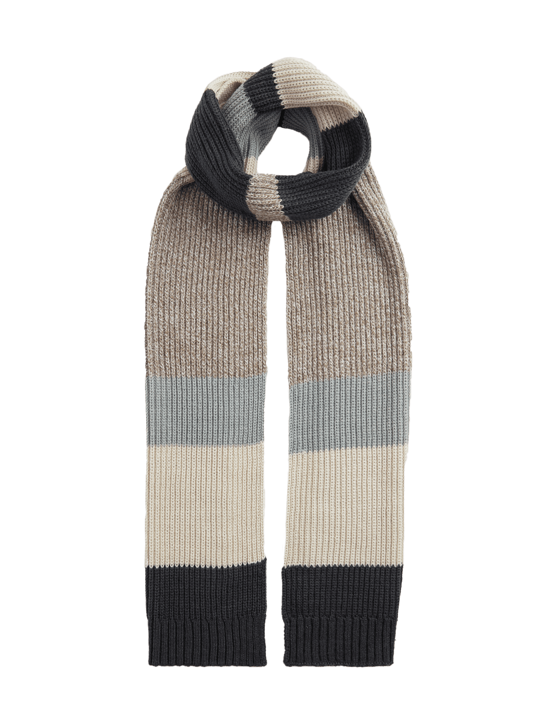 M&S Collection Men's Striped Knitted Scarf - one size - Grey Mix, Grey Mix