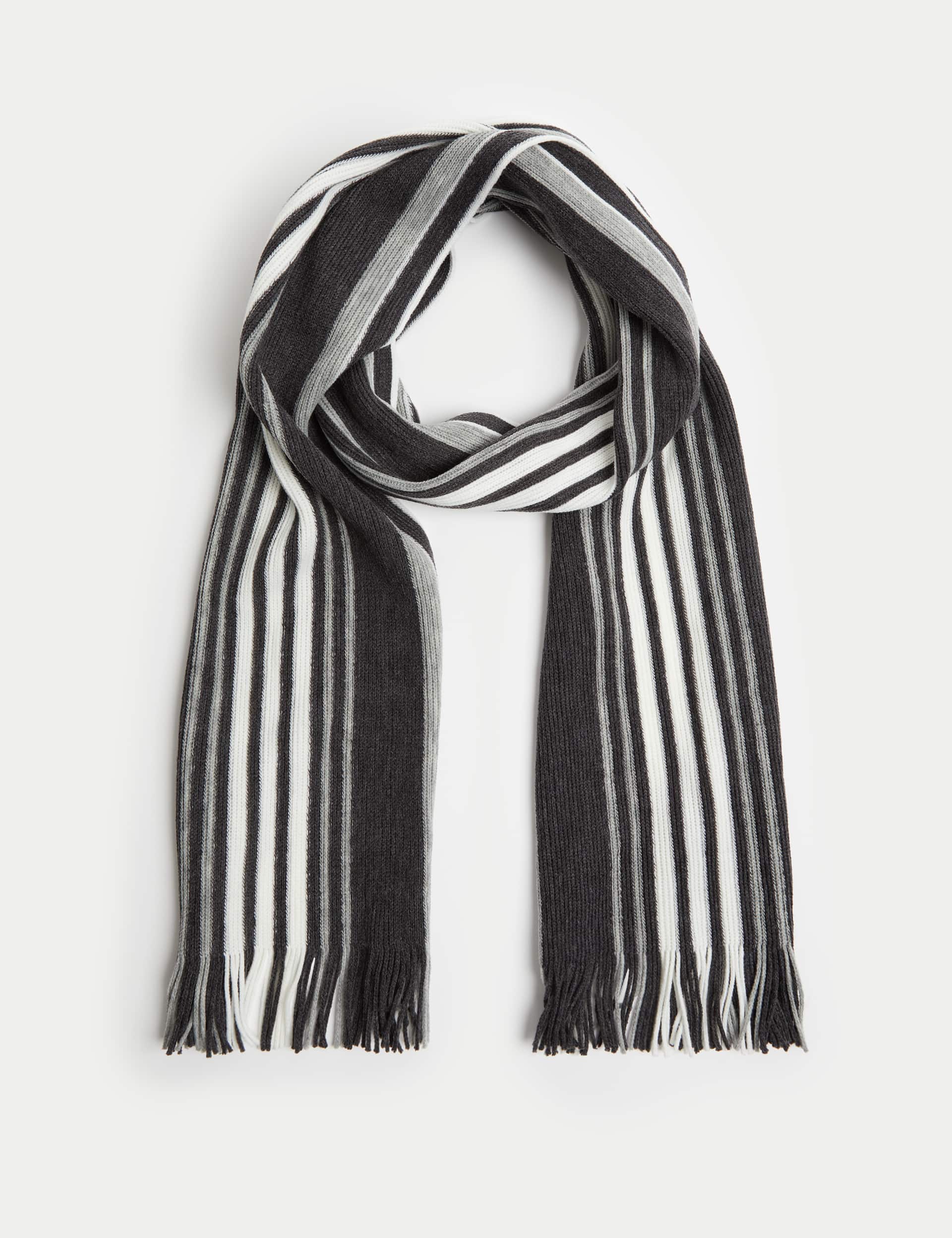 M&S Men's Striped Knitted Scarf