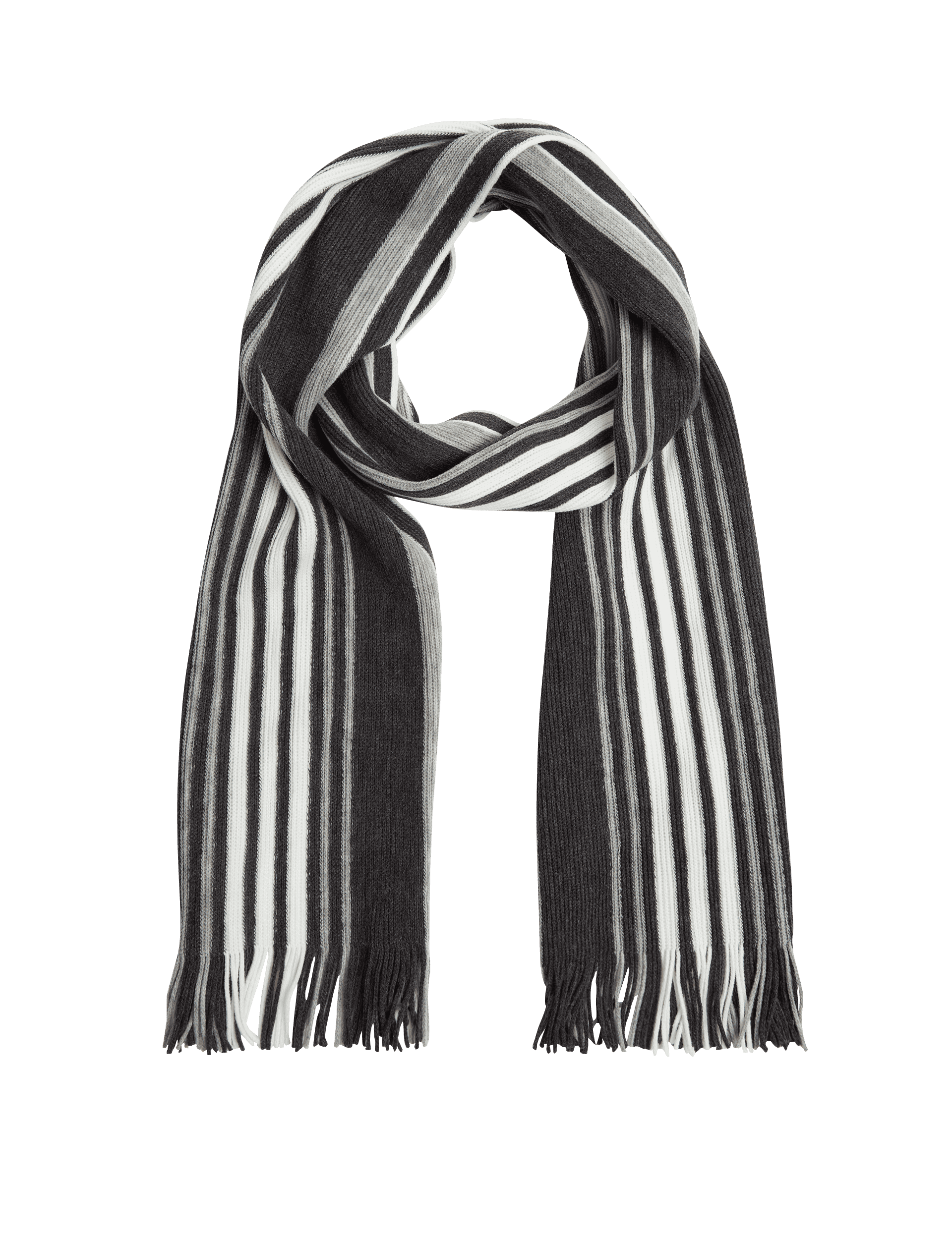 M&S Collection Men's Striped Knitted Scarf - one size - Grey Mix, Grey Mix,Multi