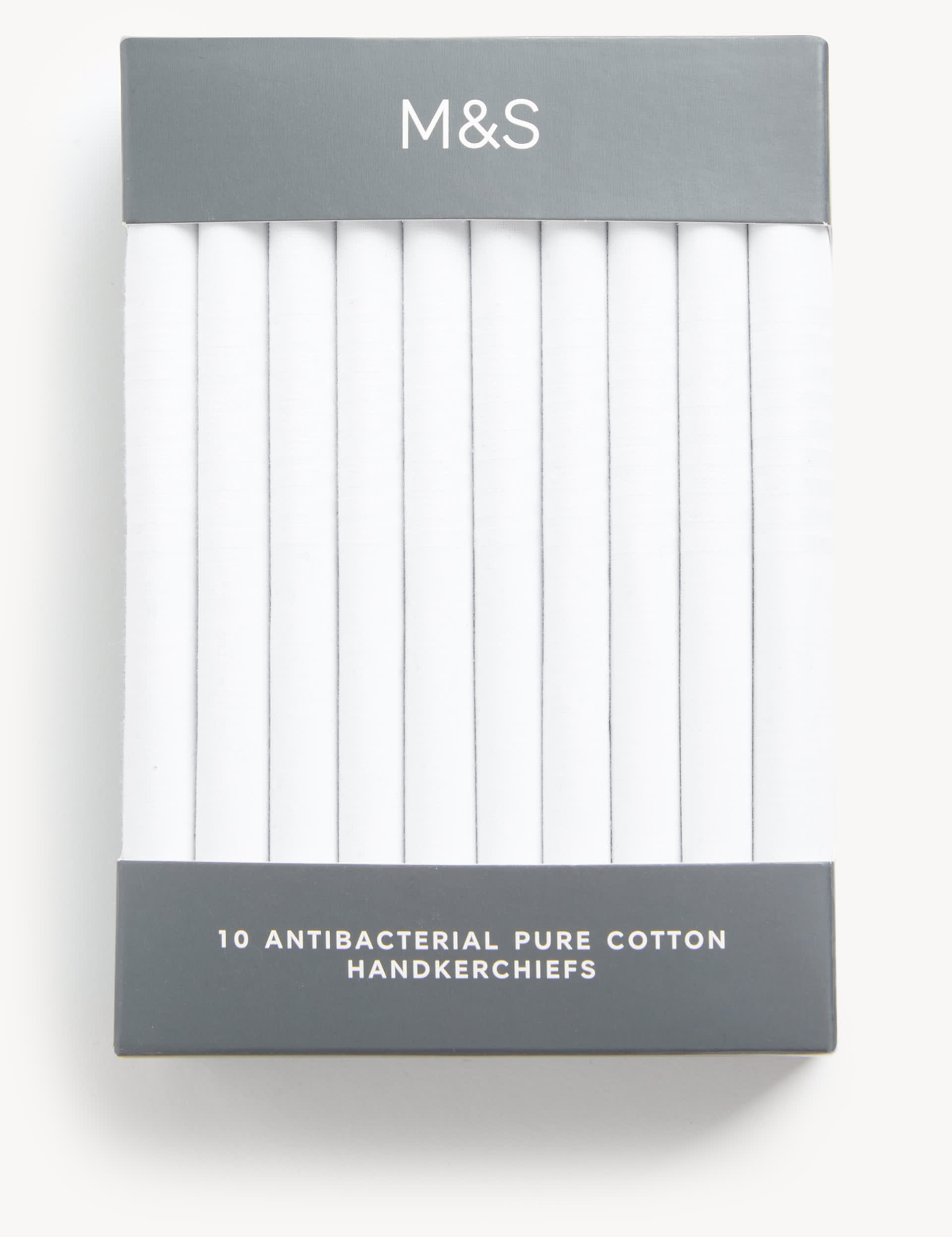 M&S Men's 10pk Antibacterial Pure Cotton Handkerchiefs with Sanitized Finish 