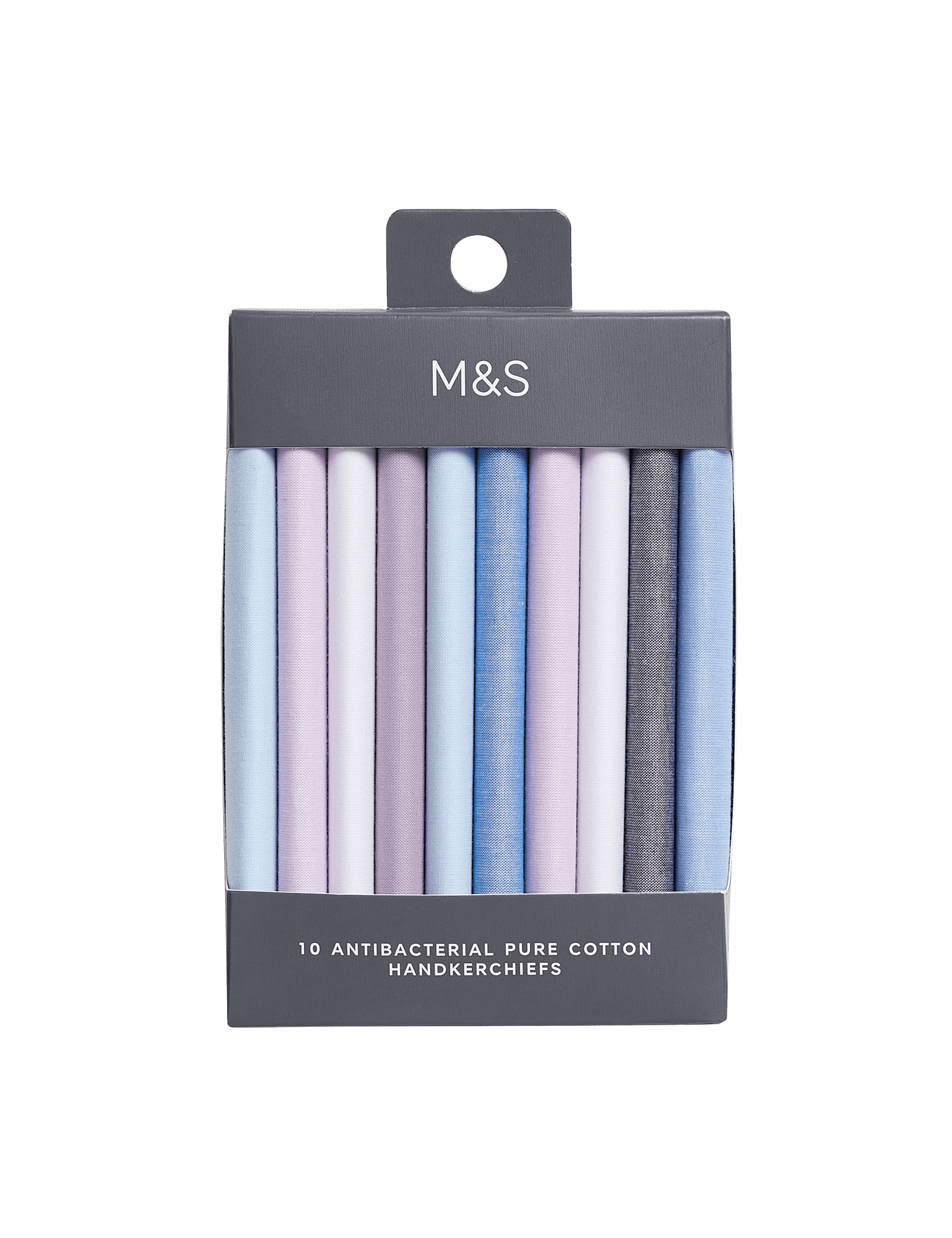 M&S Collection Men's 10pk Antibacterial Pure Cotton Handkerchiefs - one size - Blue Mix, Blue Mix