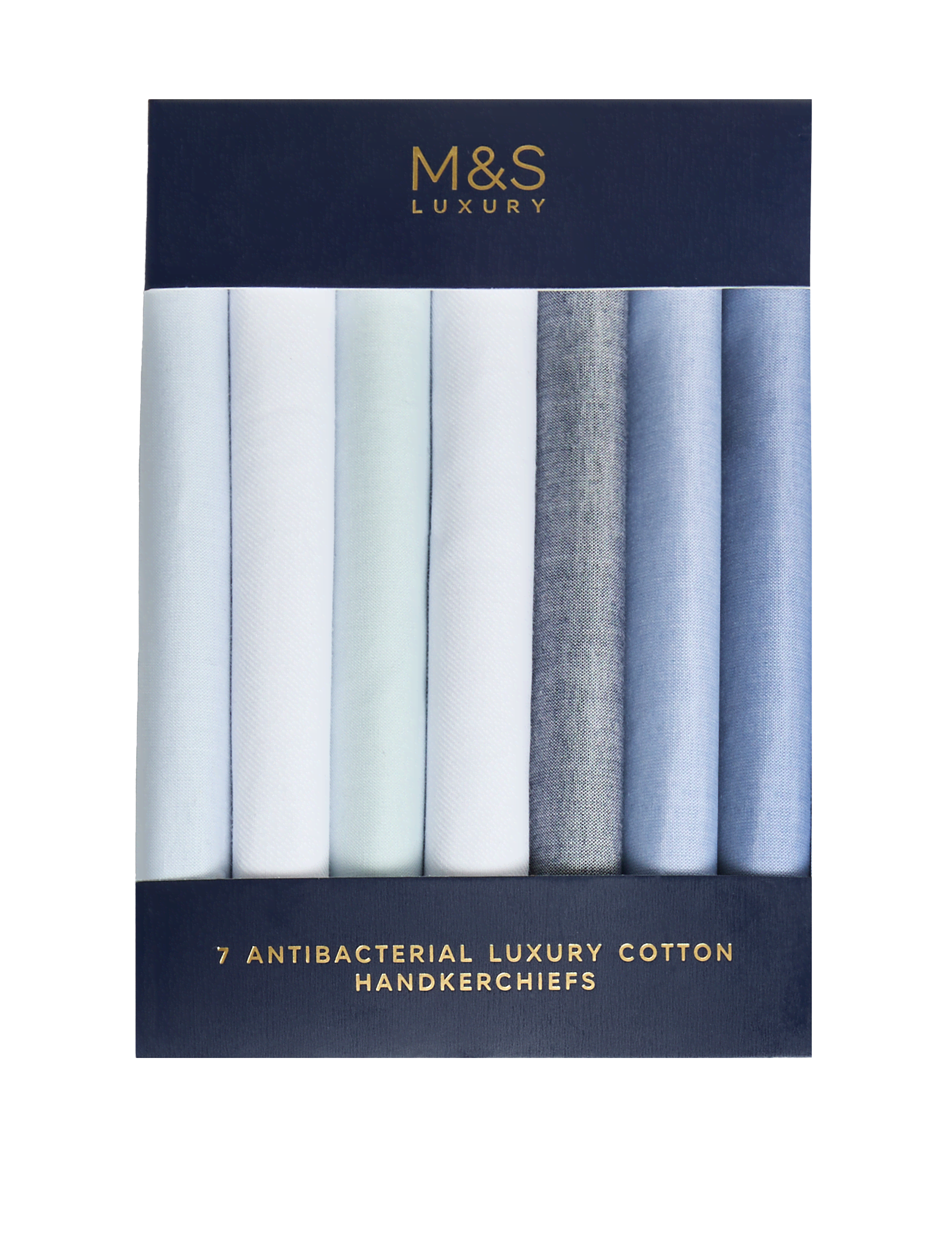 M&S Collection Men's 7pk Antibacterial Pure Cotton Handkerchiefs - one size - Blue Mix, White,Blue M