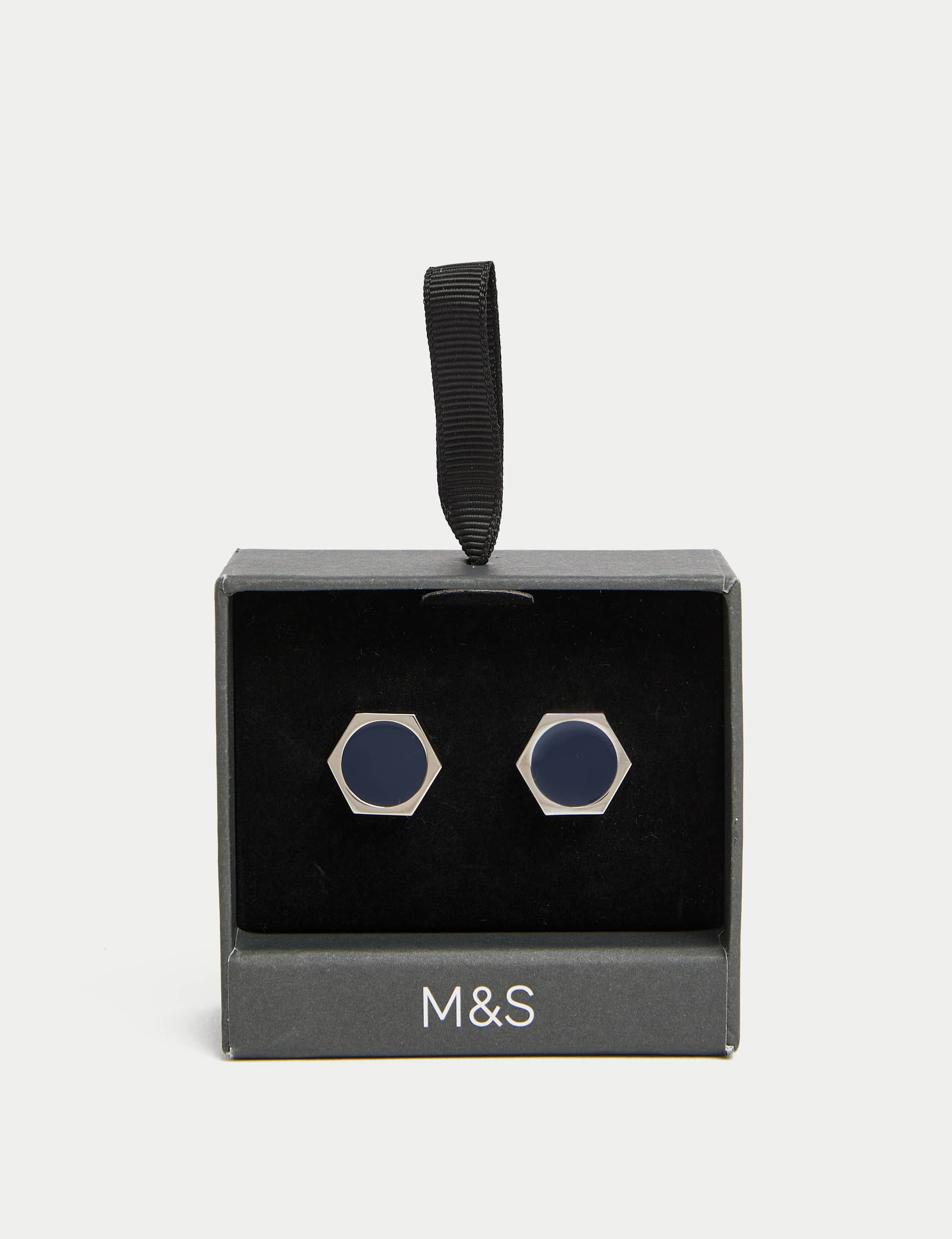 M&S Collection Men's Hexagonal Cufflinks - Silver, Silver