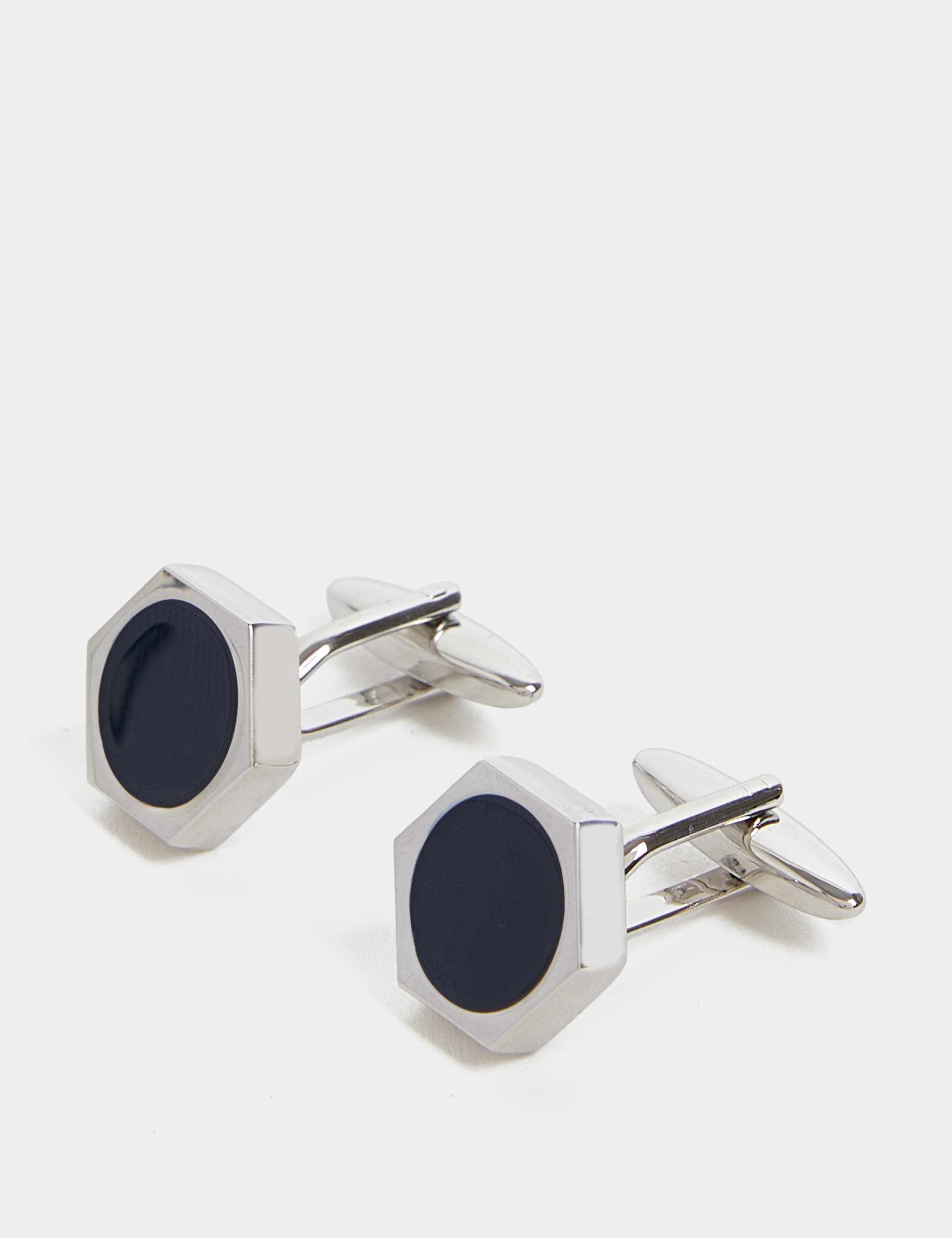 M&S Collection Men's Hexagonal Cufflinks - one size - Silver, Silver