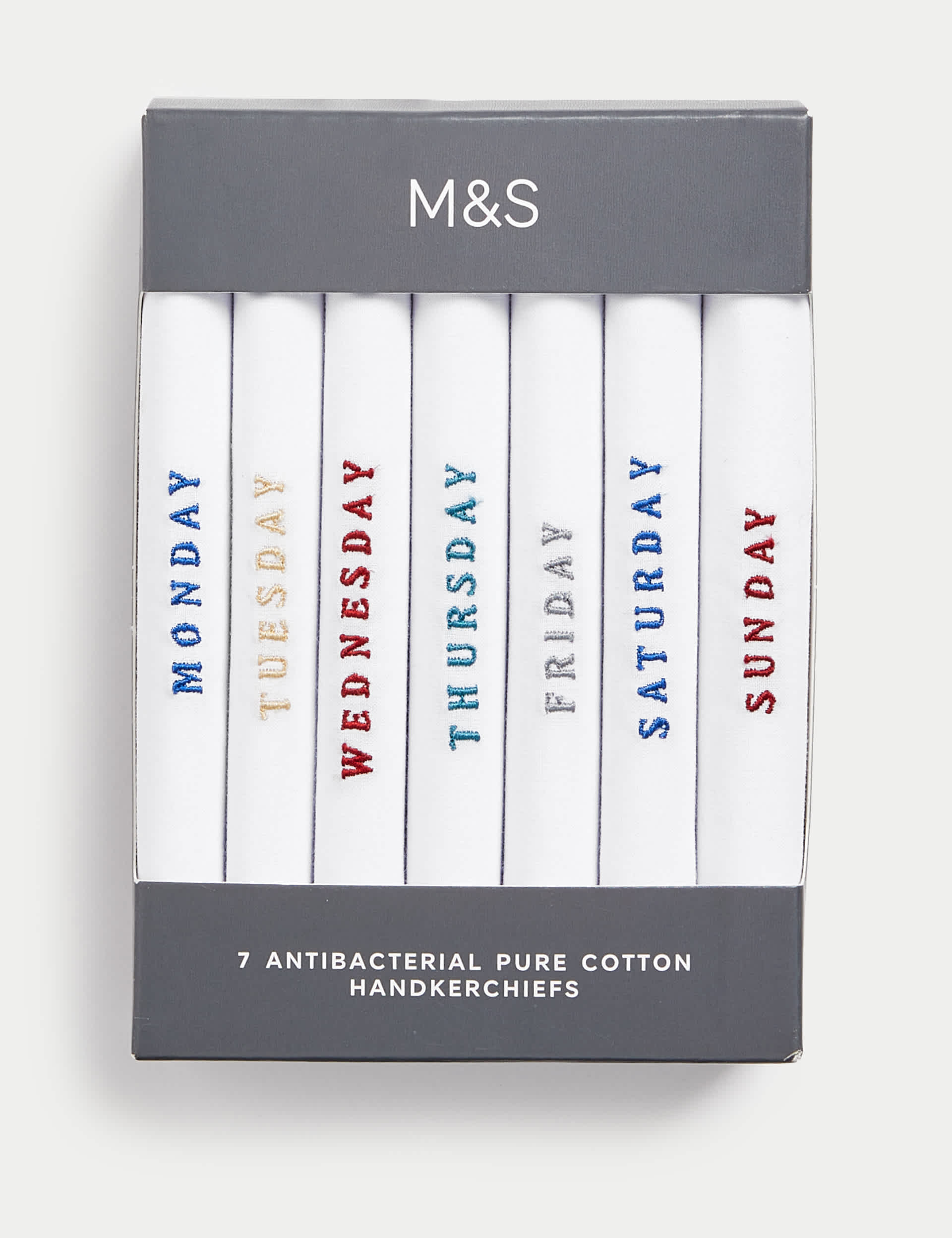 M&S Men's 7pk Antibacterial Pure Cotton Handkerchiefs - one size - White Mix, White Mix