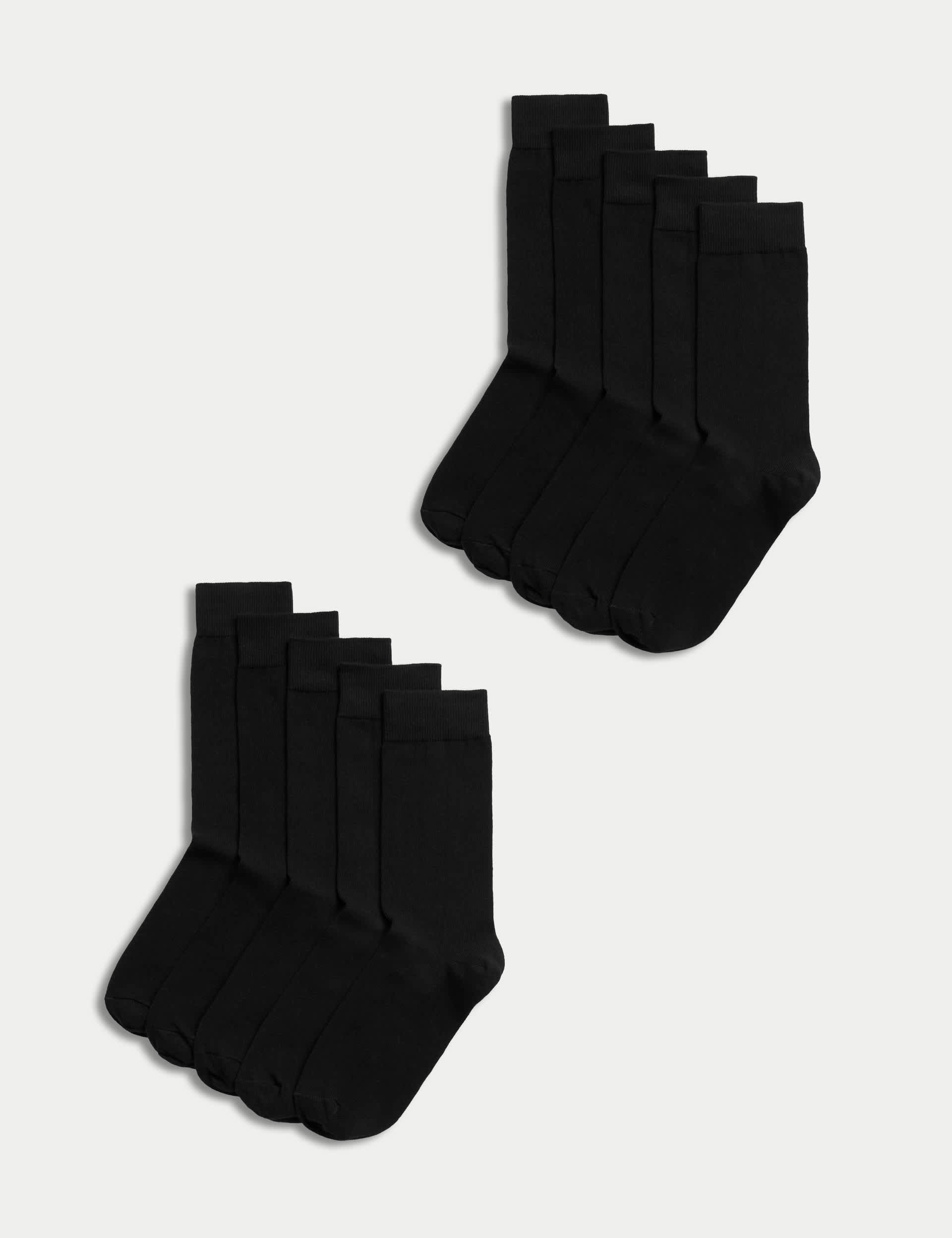 M&S Men's 10pk Cool & Fresh™ Cotton Rich Socks - 9-12 - Black, Black