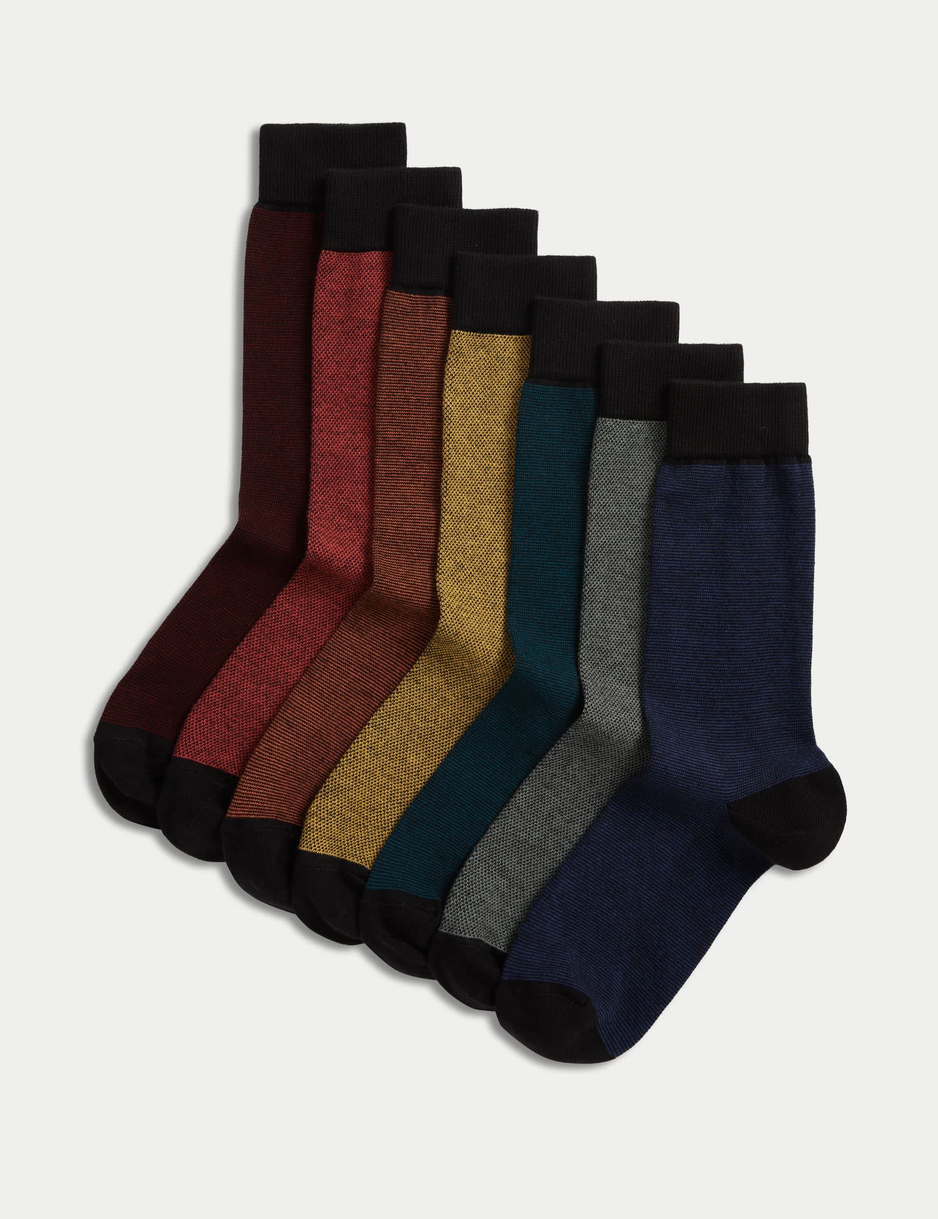 M&S Men's 7pk Cool & Fresh™ Pique Cotton Rich Socks - 9-12 - Multi, Multi