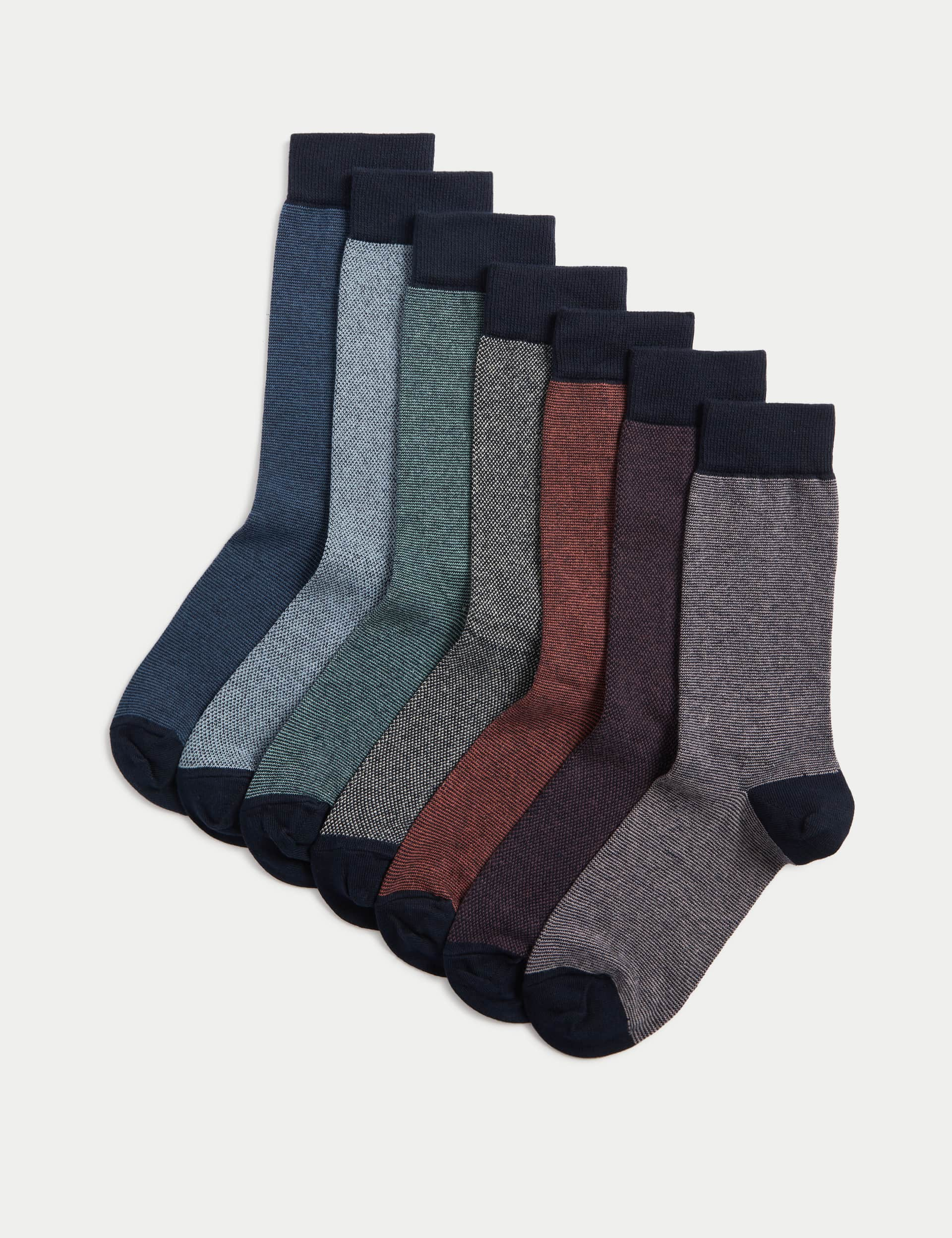 M&S Collection Men's 7pk Cool & Fresh Pique Cotton Rich Socks - 9-12 - Multi, Multi