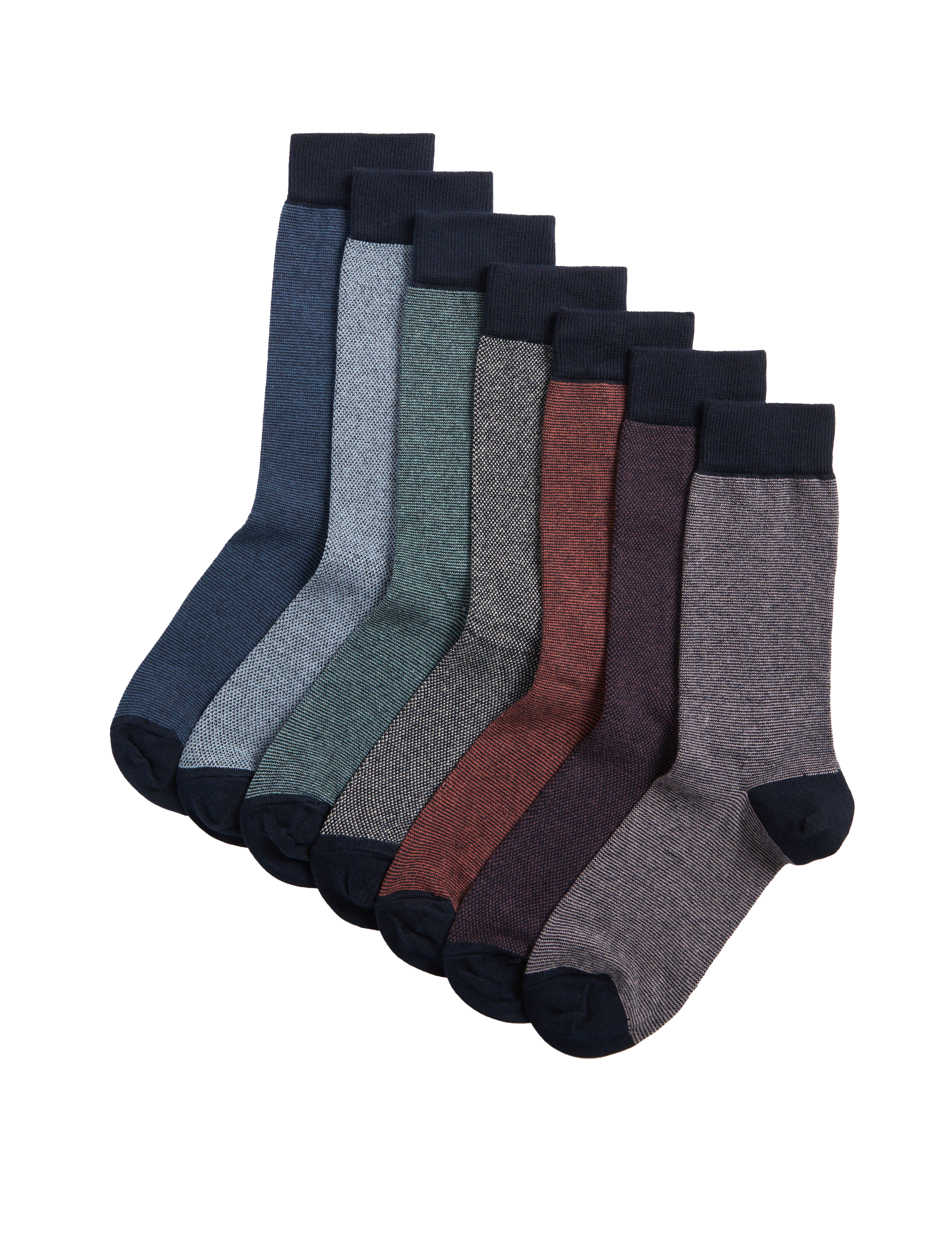 M&S Collection Men's 7pk Cool & Fresh Pique Cotton Rich Socks - 6-8.5 - Multi, Multi