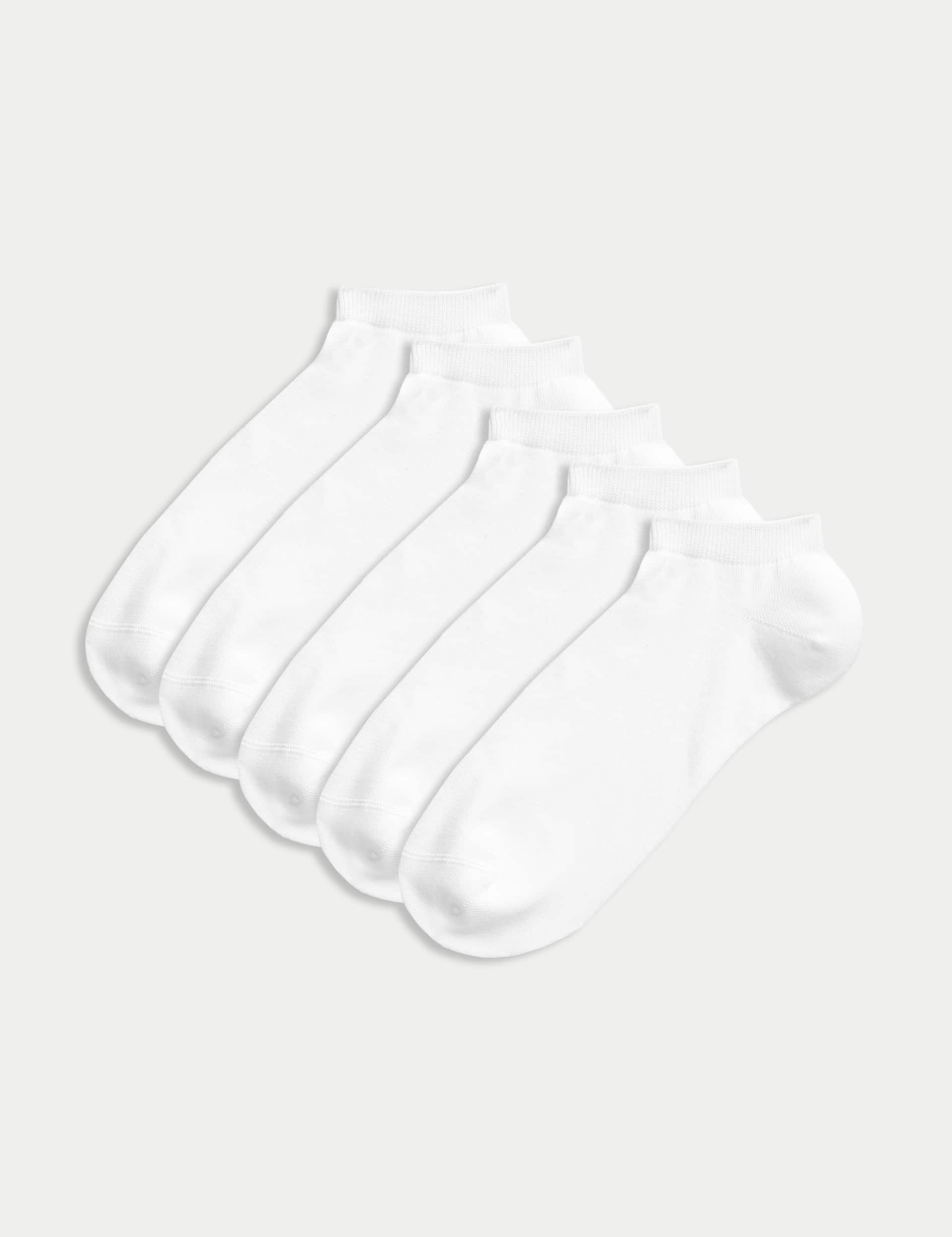 M&S Men's 5pk Cool & Fresh Trainer Liners - 9-12 - White, White,Black