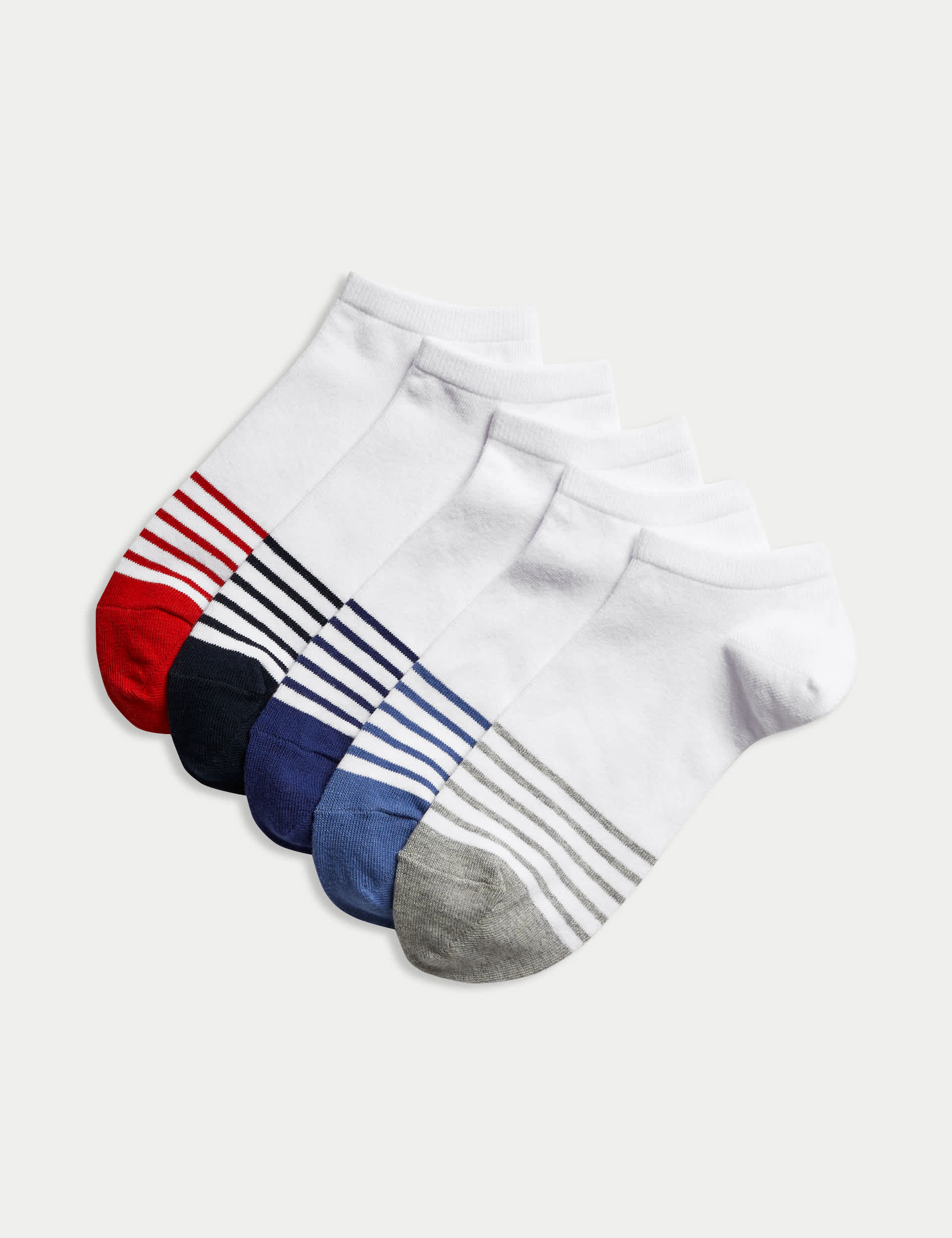 M&S Men's 5pk Cool & Fresh Striped Trainer Liners - 12-14 - Multi, Multi