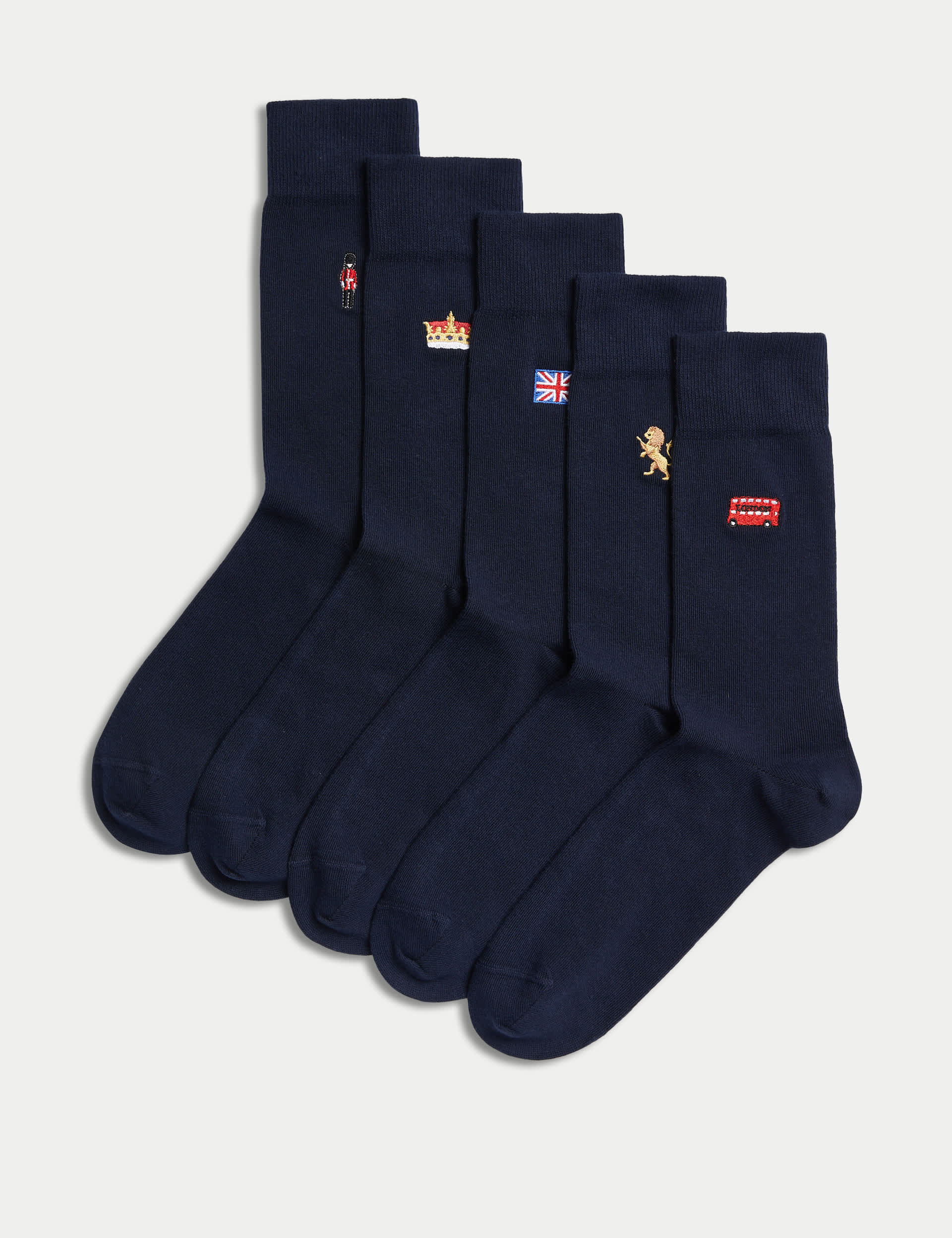 M&S Men's 5pk Cool & Fresh™ British Cotton Rich Socks - 9-12 - Navy Mix, Navy Mix