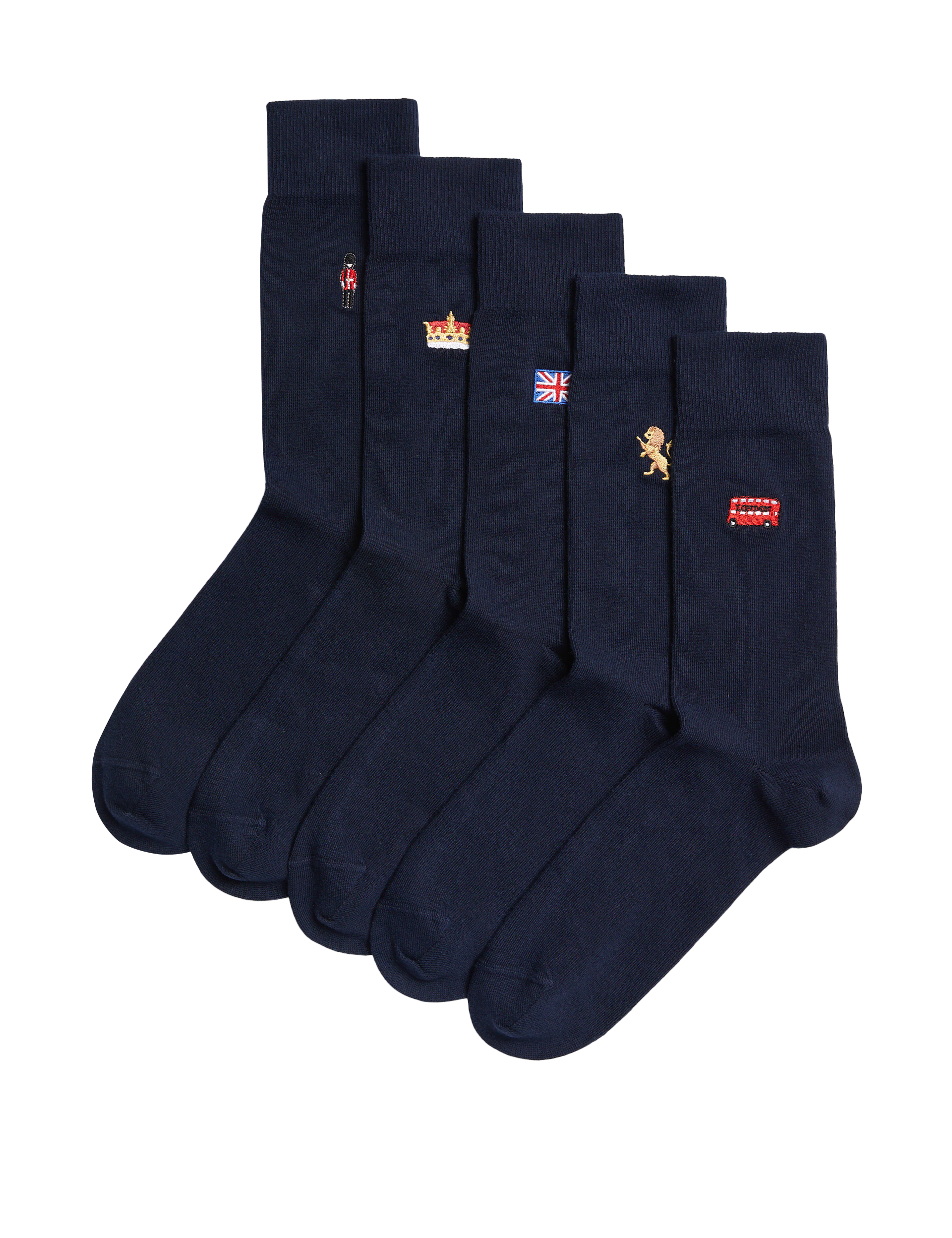 M&S Collection Men's 5pk Cool & Fresh British Cotton Rich Socks - 6-8.5 - Navy Mix, Navy Mix