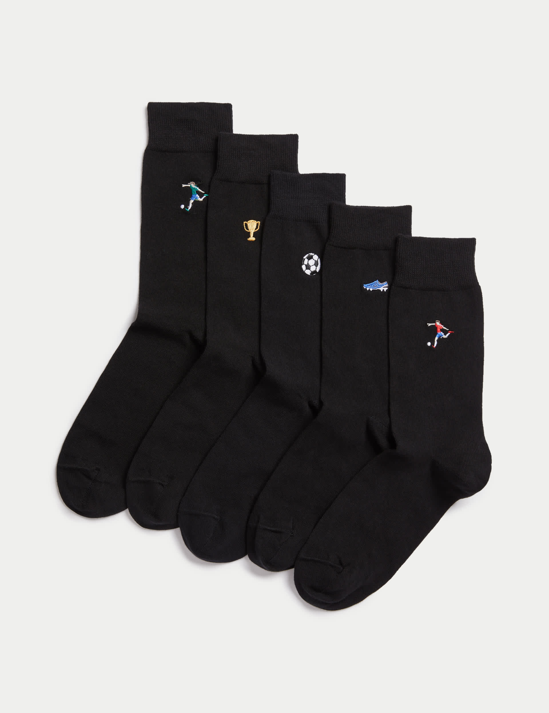 M&S Men's 5pk Cool & Fresh Cotton Rich Socks - 9-12 - Black Mix, Black Mix