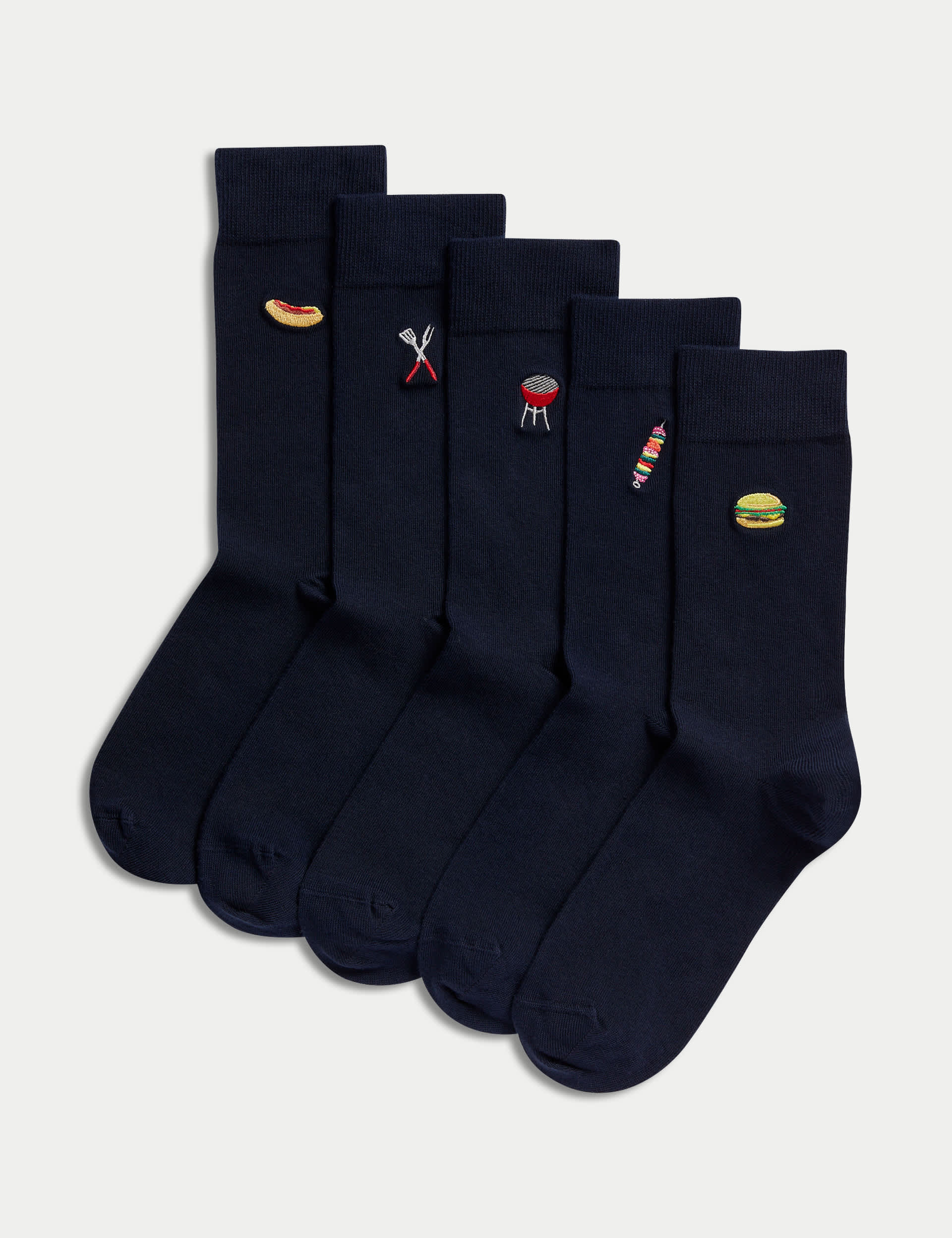 M&S Men's 5pk Cool & Fresh BBQ Cotton Rich Socks - 9-12 - Navy Mix, Navy Mix