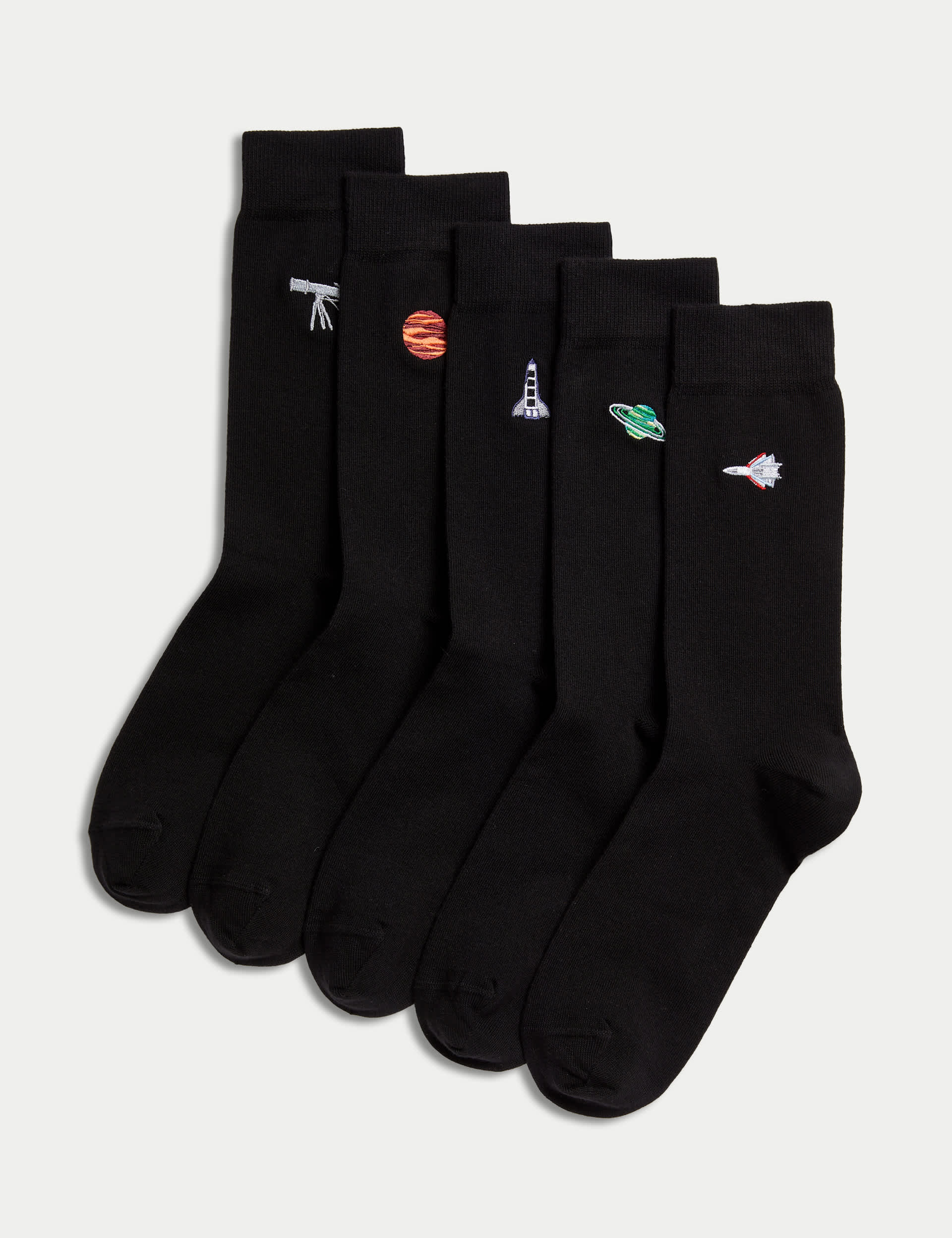 M&S Men's 5pk Cool & Fresh Space Cotton Rich Socks - 9-12 - Black Mix, Black Mix