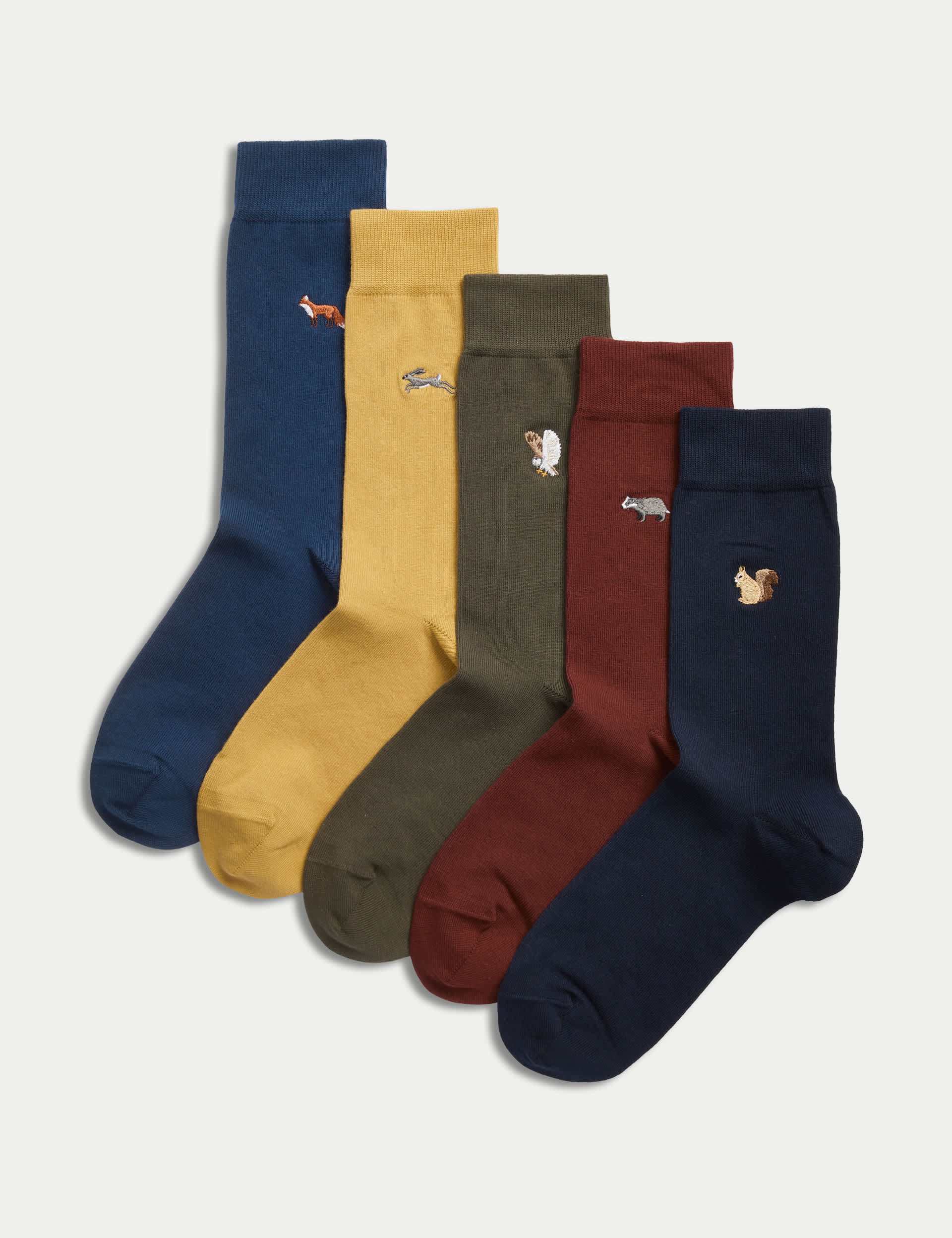 M&S Men's 5pk Cool & Fresh™ Woodland Cotton Rich Socks - 9-12 - Multi, Multi