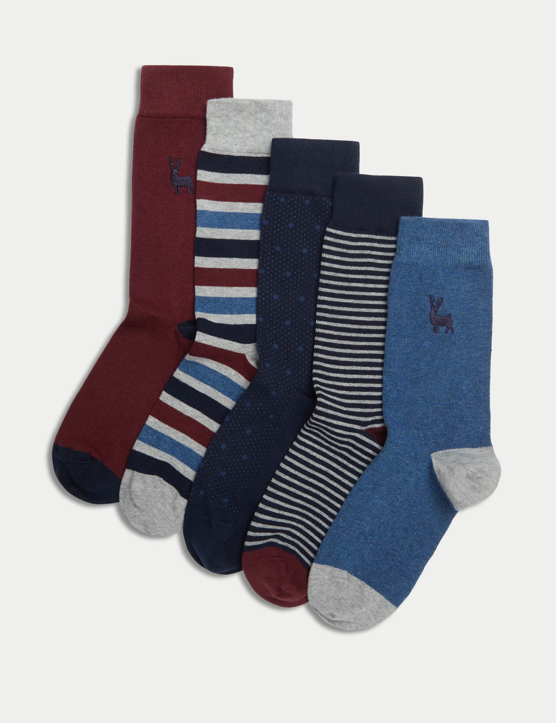 M&S Men's 5pk Cool & Fresh Assorted Cotton Rich Socks - 9-12 - Navy Mix, Navy Mix