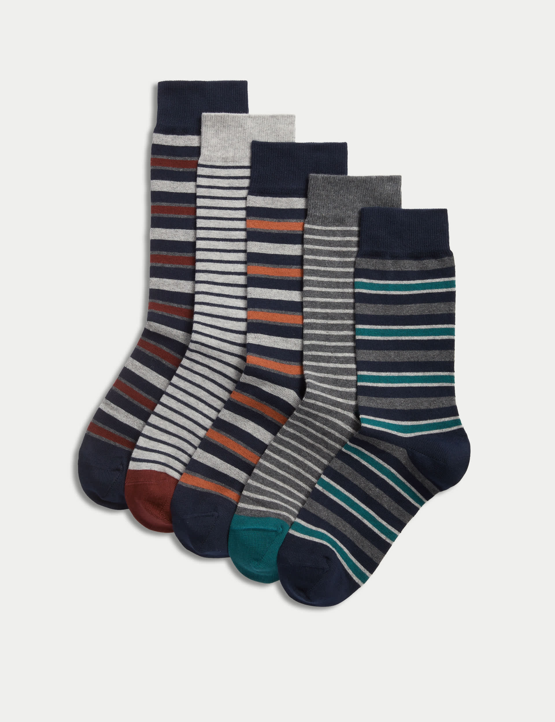 M&S Men's 5pk Cool & Fresh Patterned Cotton Rich Socks - 9-12 - Grey Mix, Grey Mix