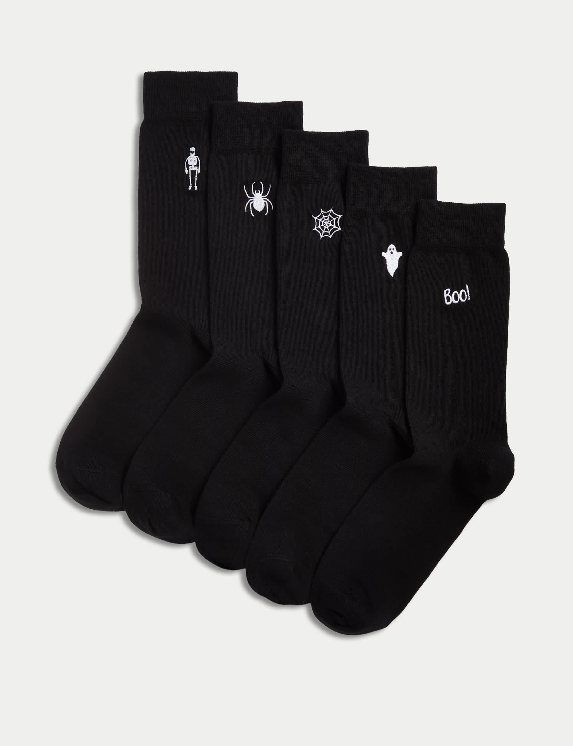 M&S Men's 5pk Cool & Fresh Halloween Cotton Rich Socks - 9-12 - Black Mix, Black Mix