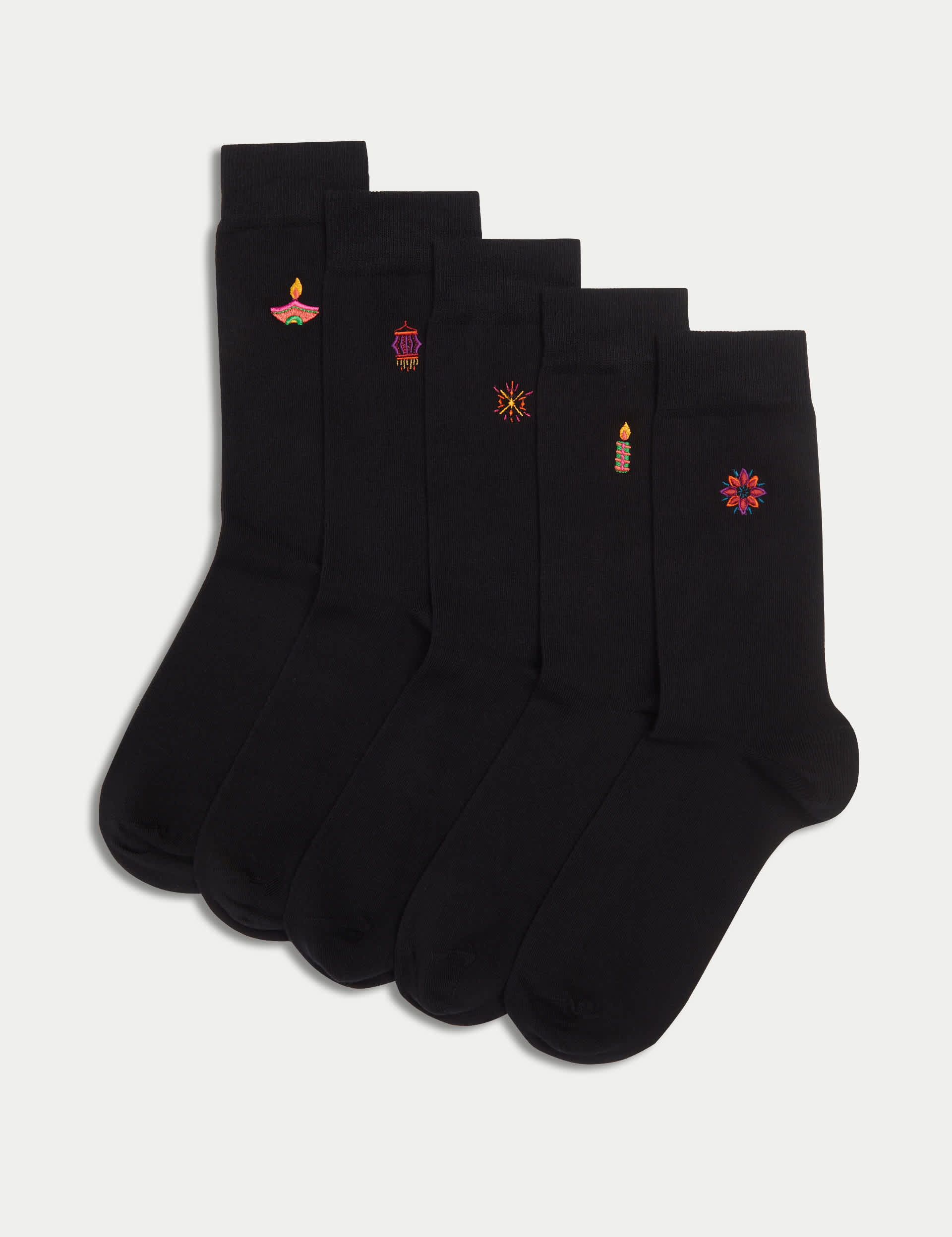 M&S Men's 5pk Cool & Fresh Diwali Cotton Rich Socks - 9-12 - Multi, Multi