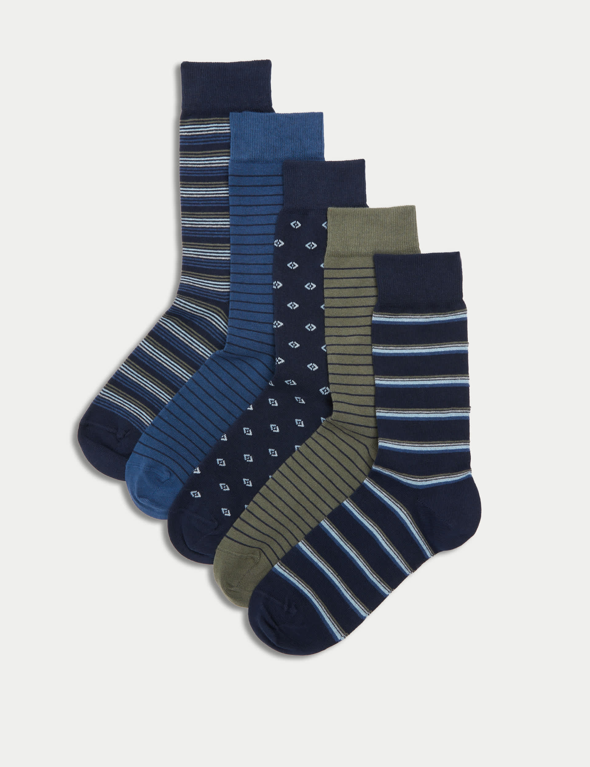 M&S Men's 5pk Cool & Fresh Assorted Cotton Rich Socks - 9-12 - Blue Mix, Blue Mix