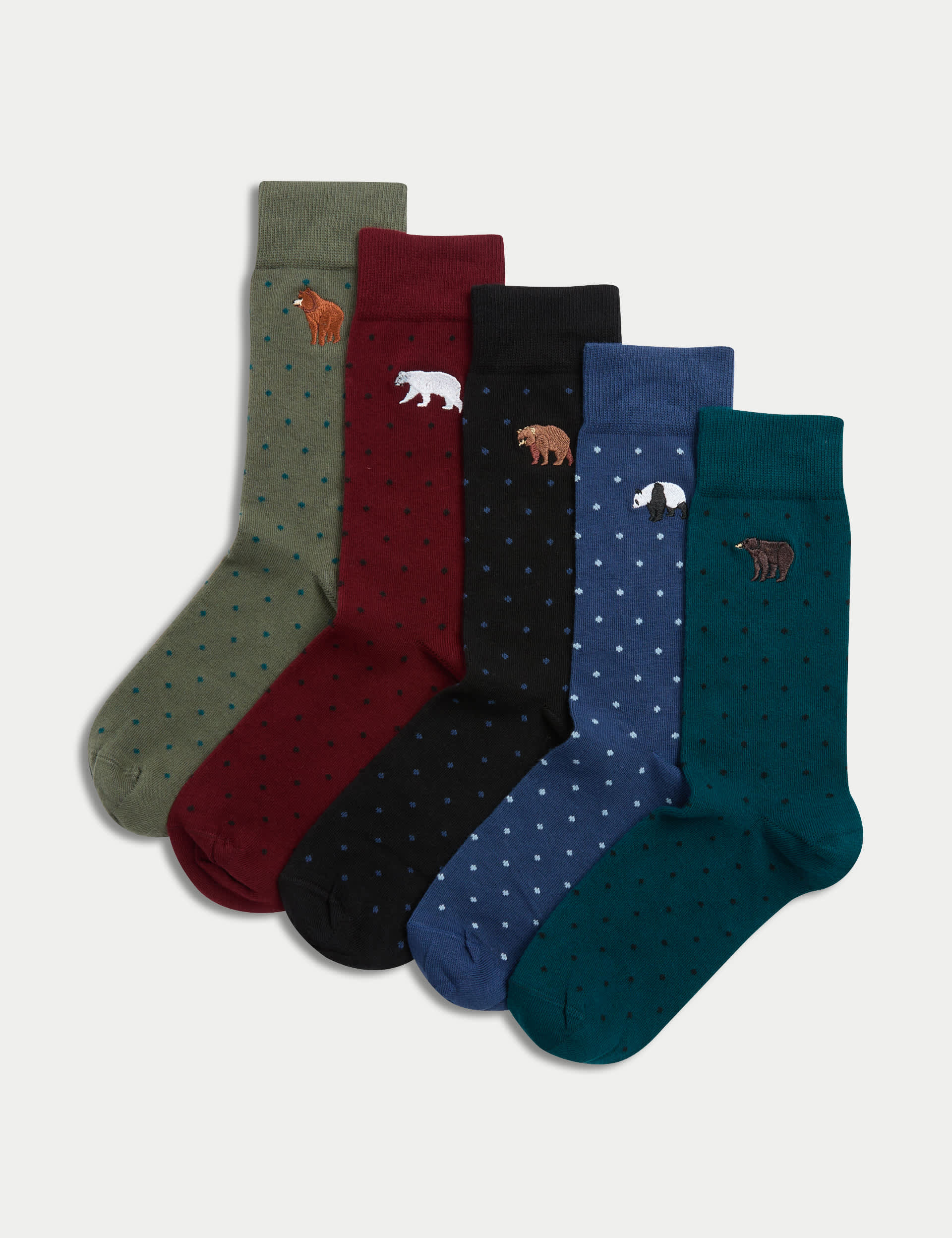 M&S Men's 5pk Cool & Fresh Bear Cotton Rich Socks - 9-12 - Multi, Multi